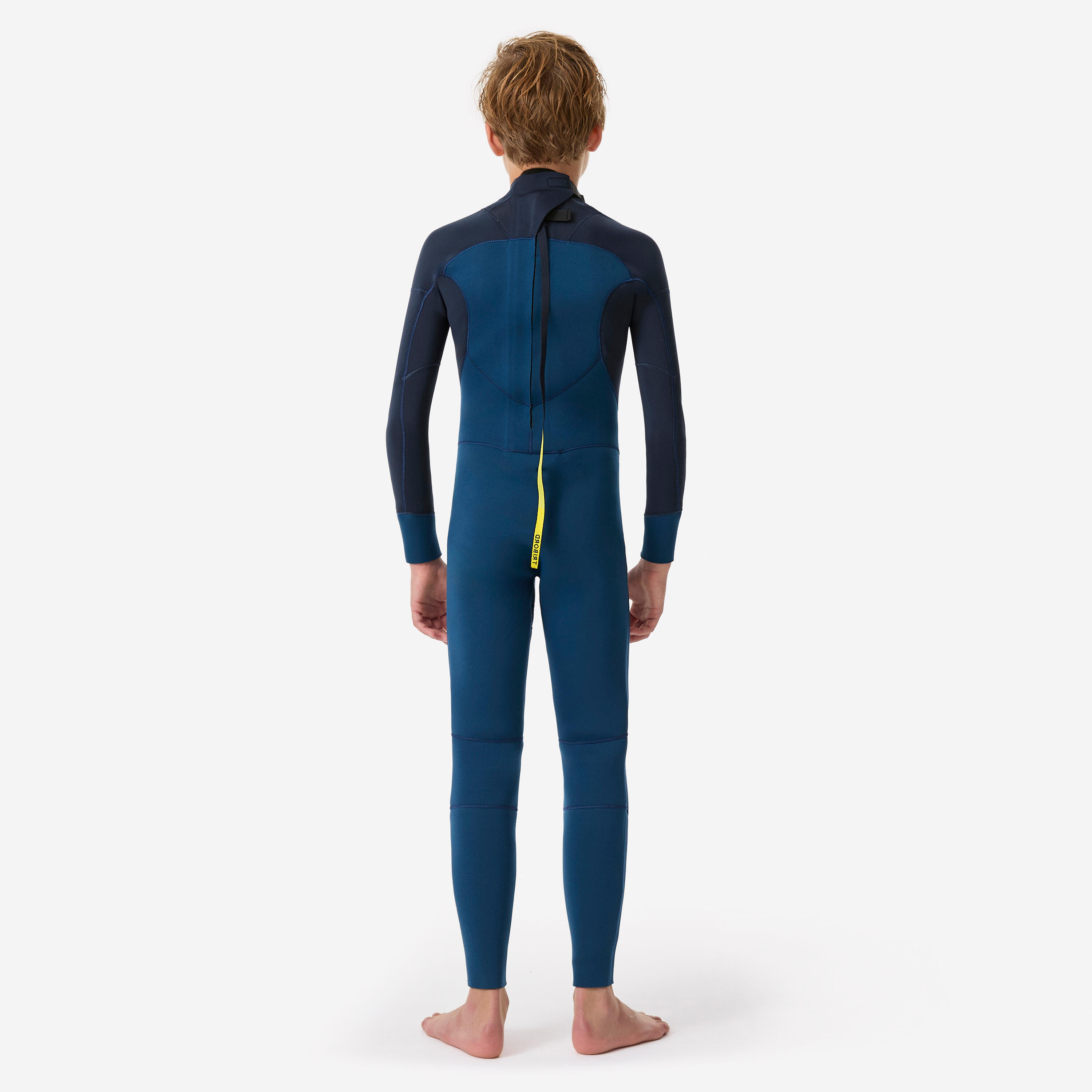 Combinaison intégrale surf caoutchouc naturel 3/2mm enfant, 500 bleu jaune 2/9