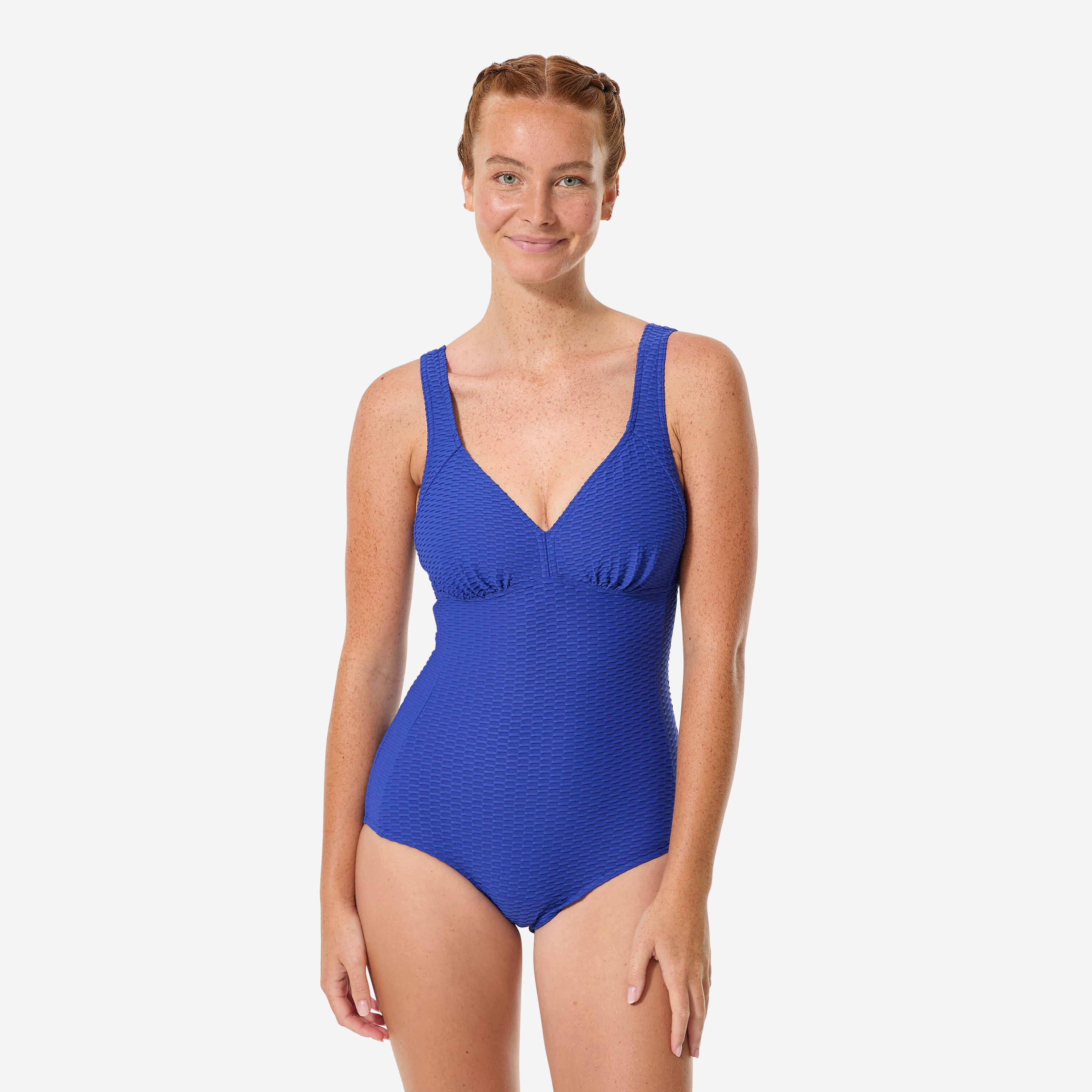 Maillot de bain 1 pièce gaufré natation femme, Rosy bleu