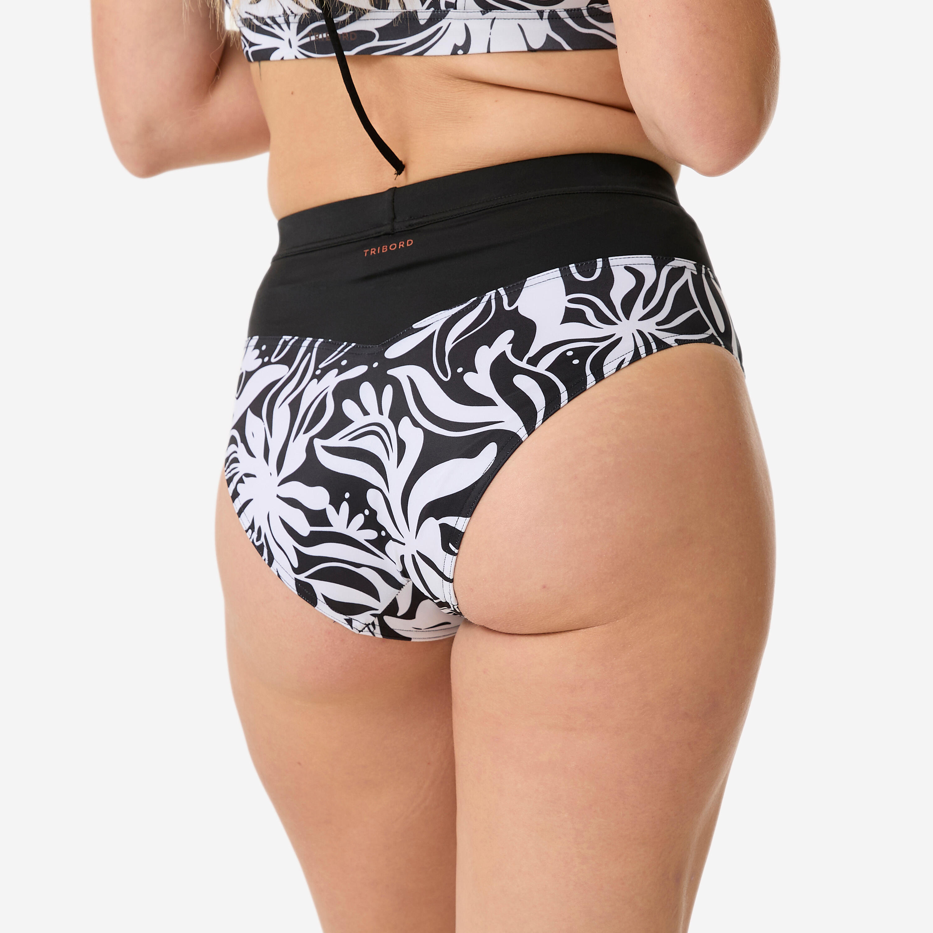 Bas de maillot de bain surf taille haute femme, Rosa Bermeo noir et blanc 3/6