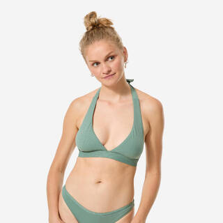 Women’s surfing glitter halterneck bikini top, Cora khaki