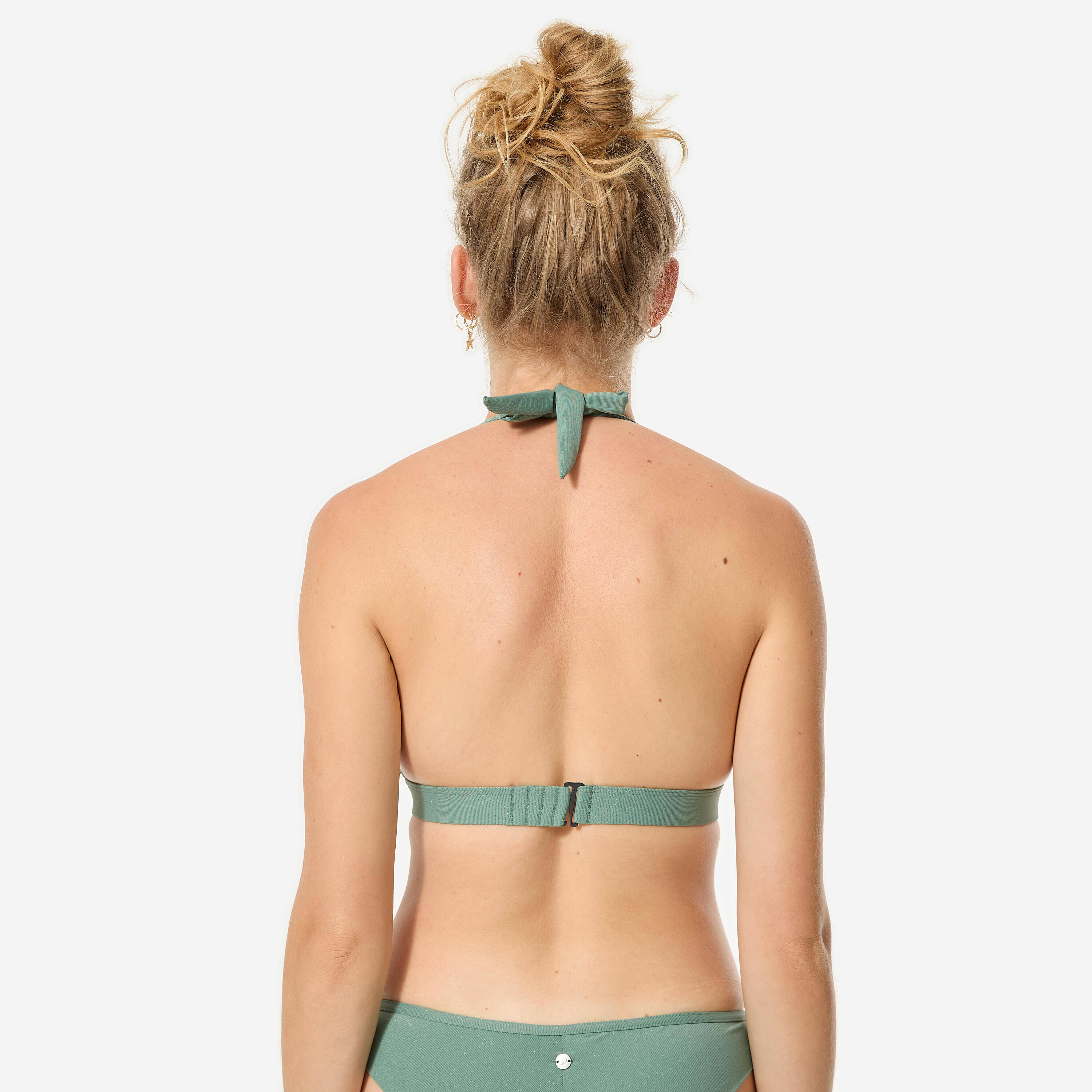 Women’s surfing glitter halterneck bikini top, Cora khaki -  3