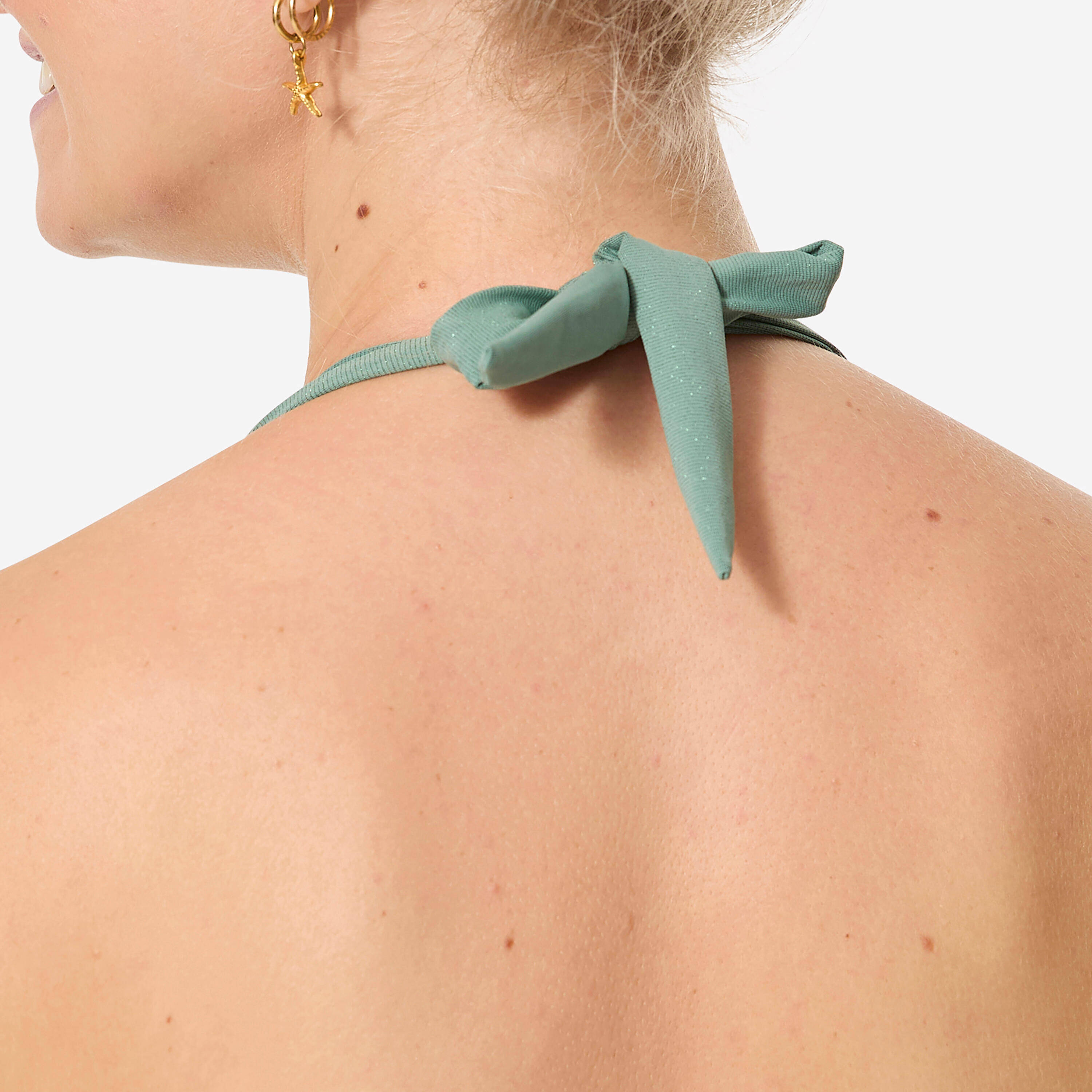 Women’s surfing glitter halterneck bikini top, Cora khaki -  5