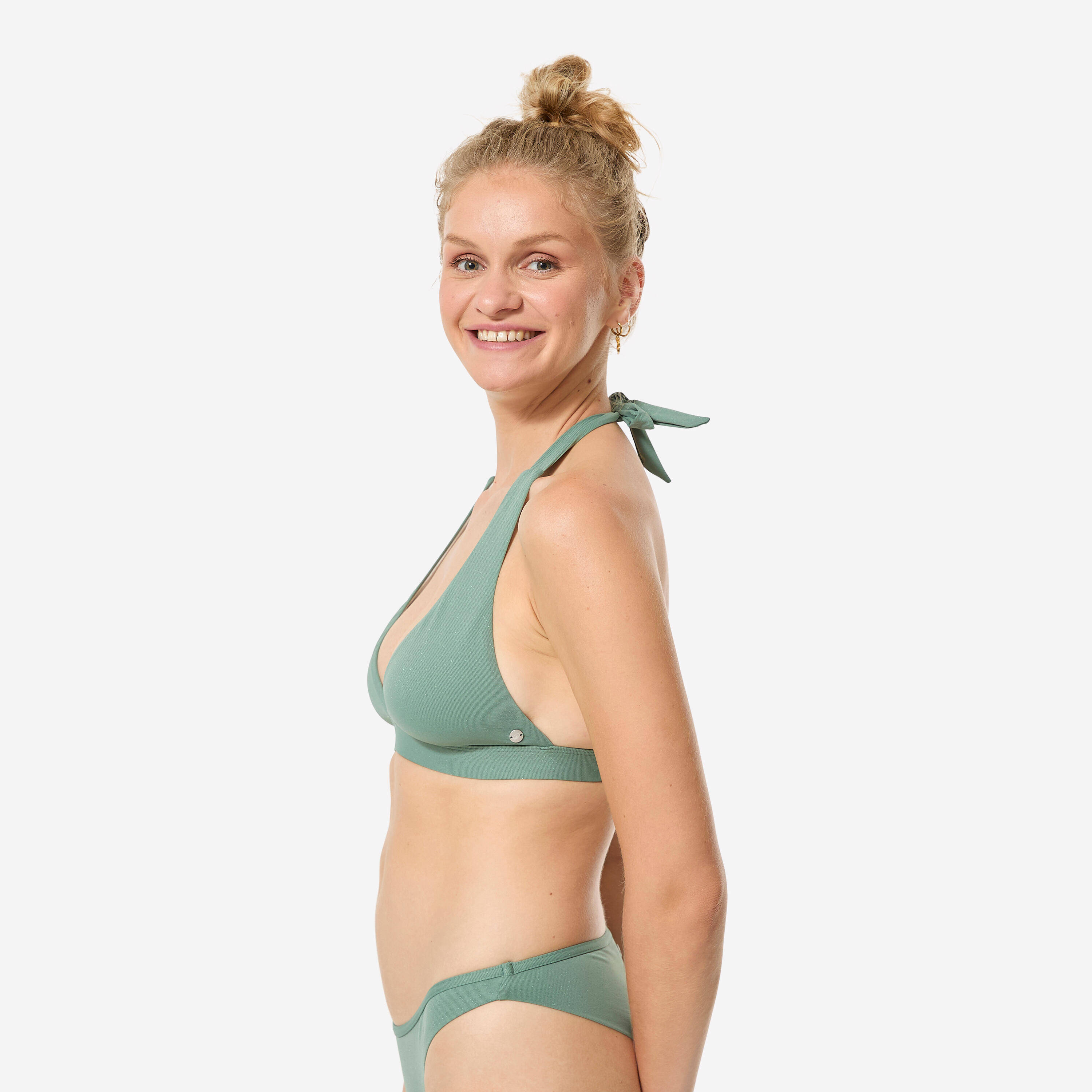Women’s surfing glitter halterneck bikini top, Cora khaki -  4