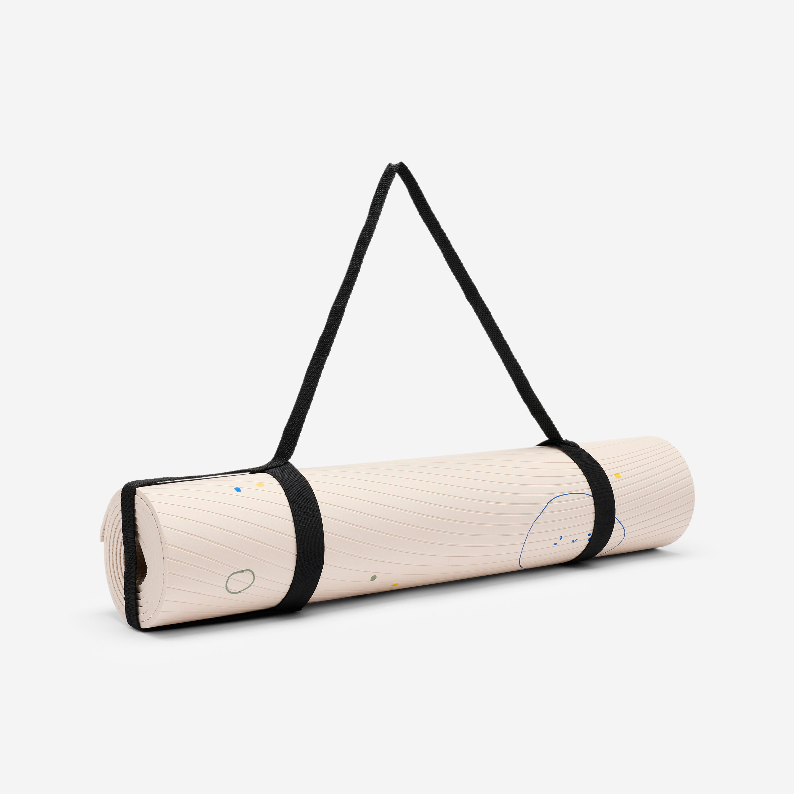 Yogamatte für Kinder mit Gurten, 5 mm dick, beige, blau und dunkelgrün 2/6