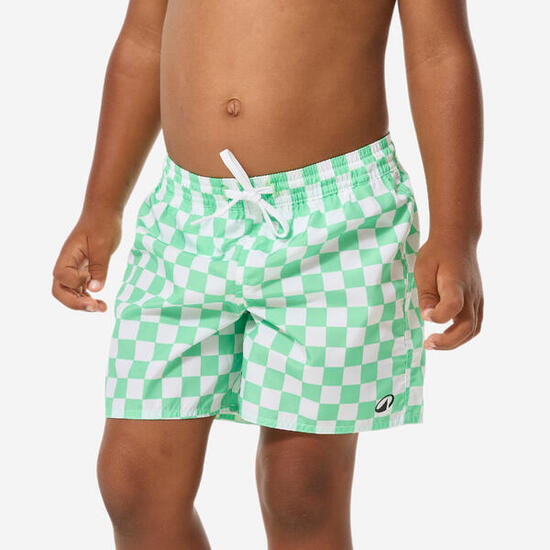 Short de bain surf enfant, 100 Carreaux vert