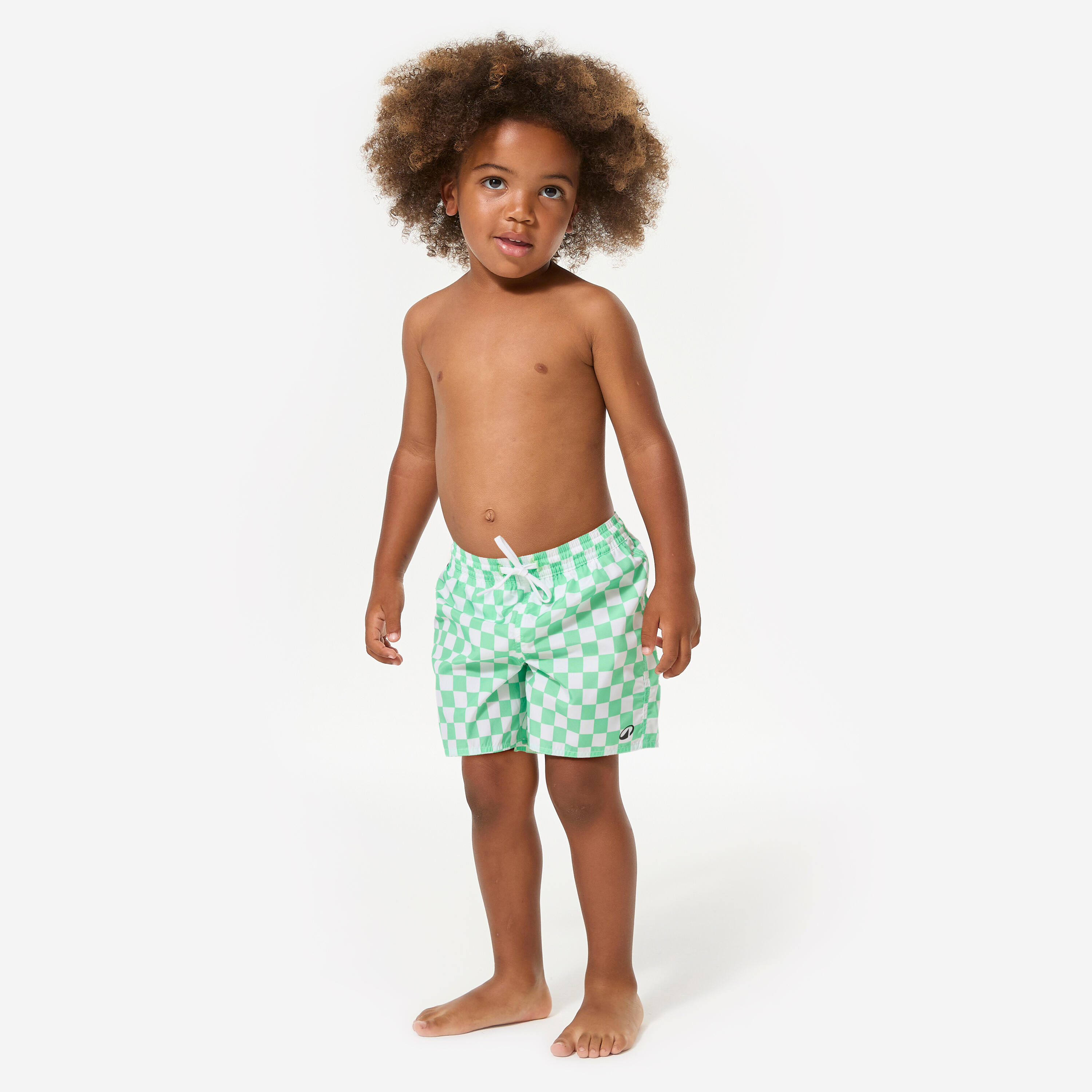 Short de bain surf enfant, 100 Carreaux vert 2/9