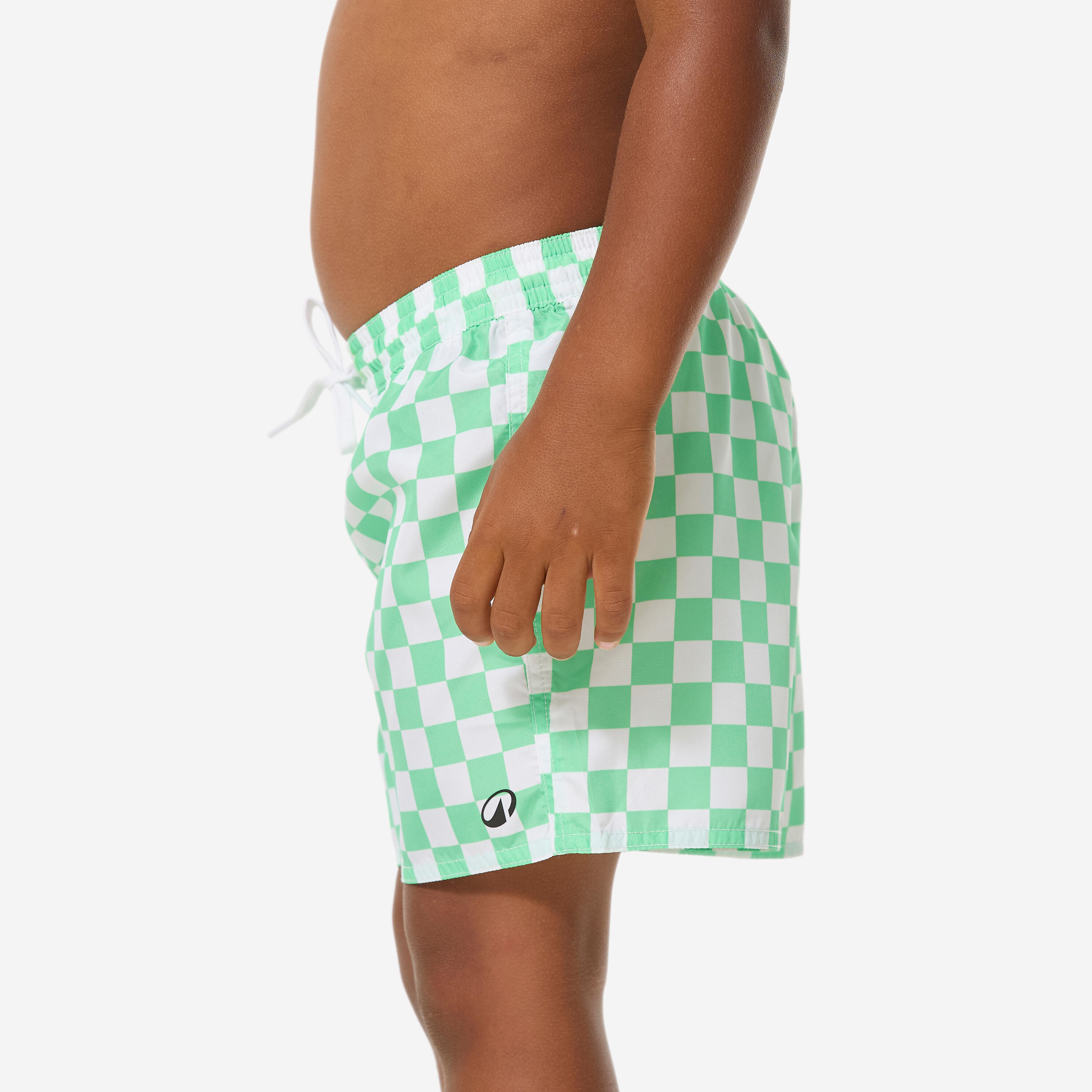 Short de bain surf enfant, 100 Carreaux vert 4/9