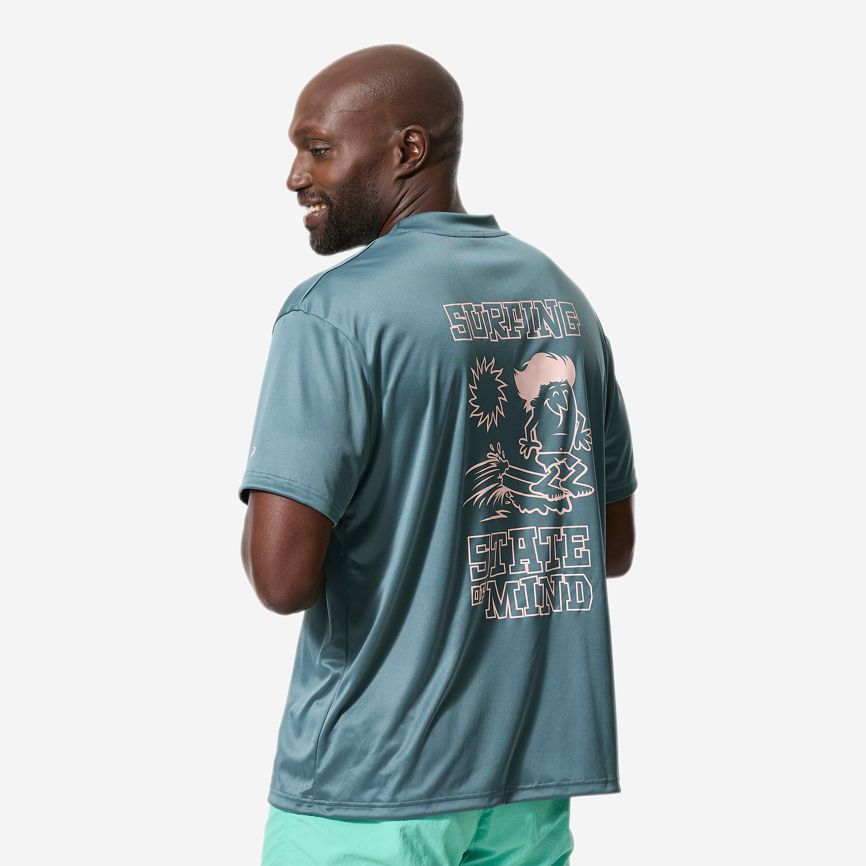 Tricou anti-UV surf croială largă UPF50+, UV>95% Verde Bărbați