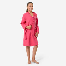 Peignoir de bain compact enfant à capuche en coton rose grenade
