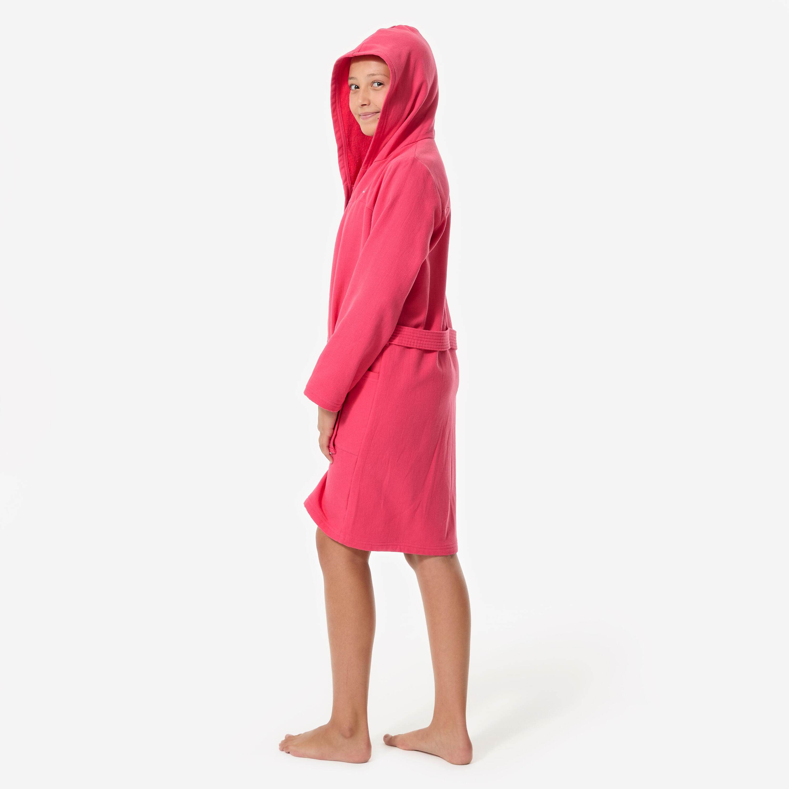 Roupão de natação compacto com capuz criança em algodão rosa romã 5/8