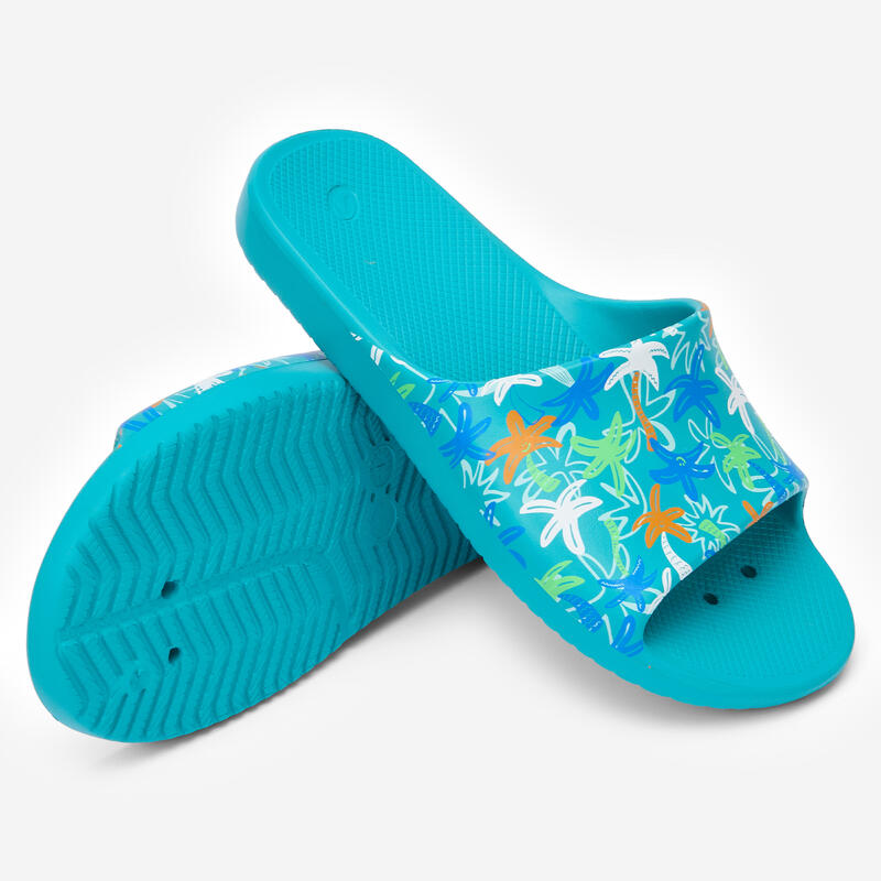 Papuci înot piscină Slap 500 Palmier Turcoaz Copii