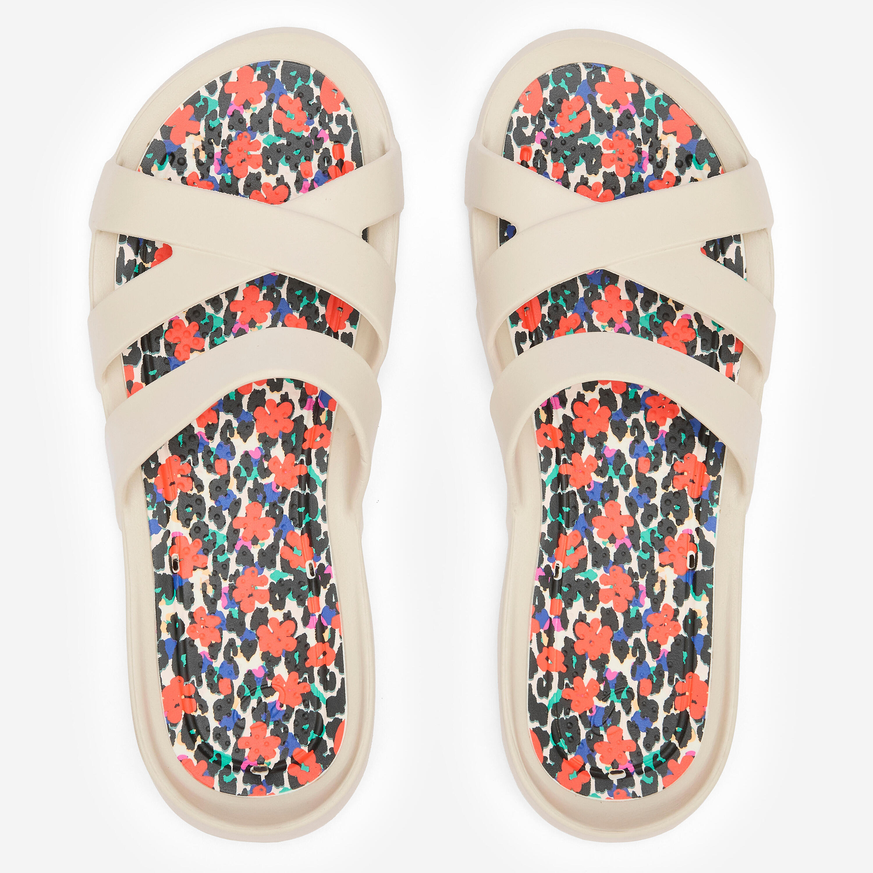 Claquettes de piscine femme, Slap 500 beige graou 4/8