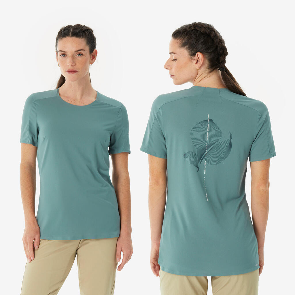 T-shirt de randonnée manches courtes femme, MH500 vert