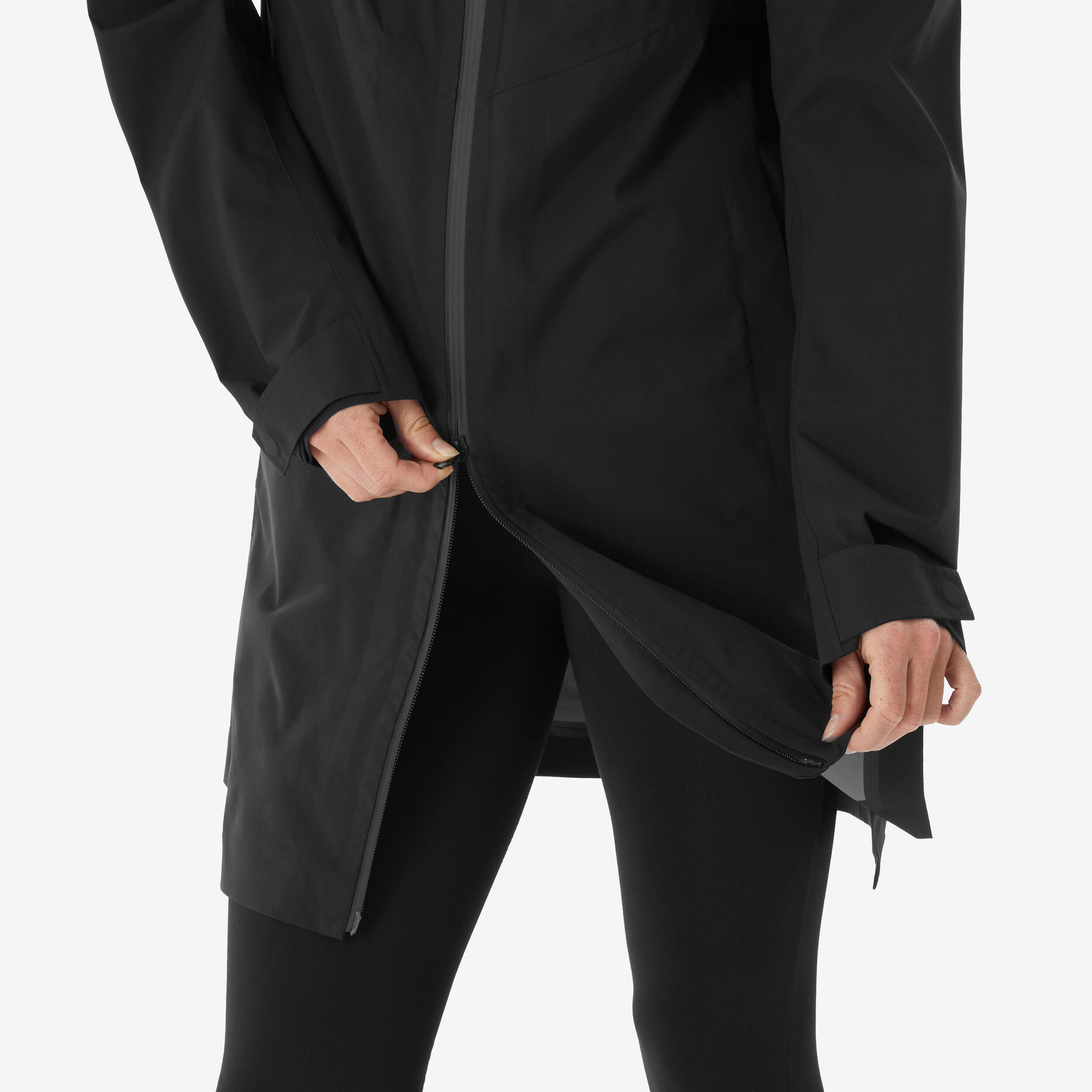 Manteau de randonnée imperméable léger et long femme, MH 100 6/12