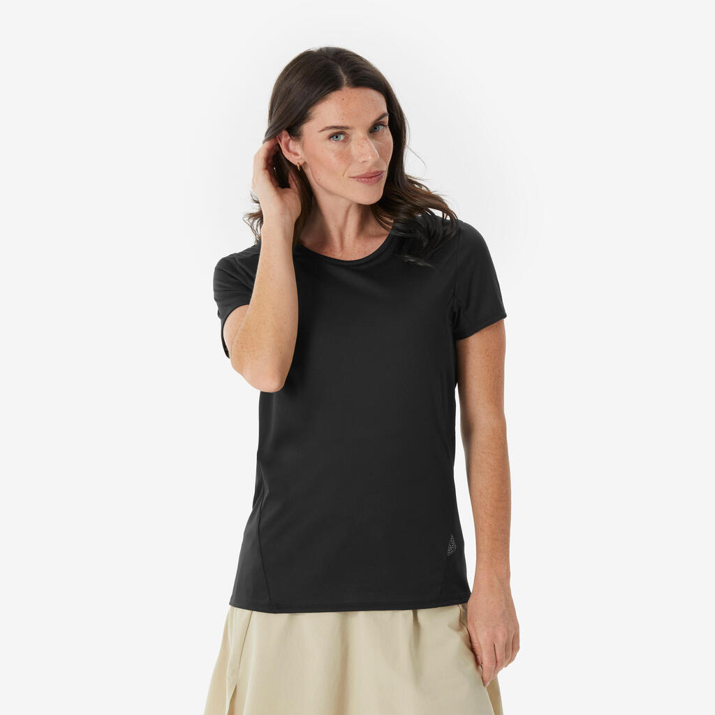 T-shirt manches courtes de randonnée montagne femme, MH100 noir