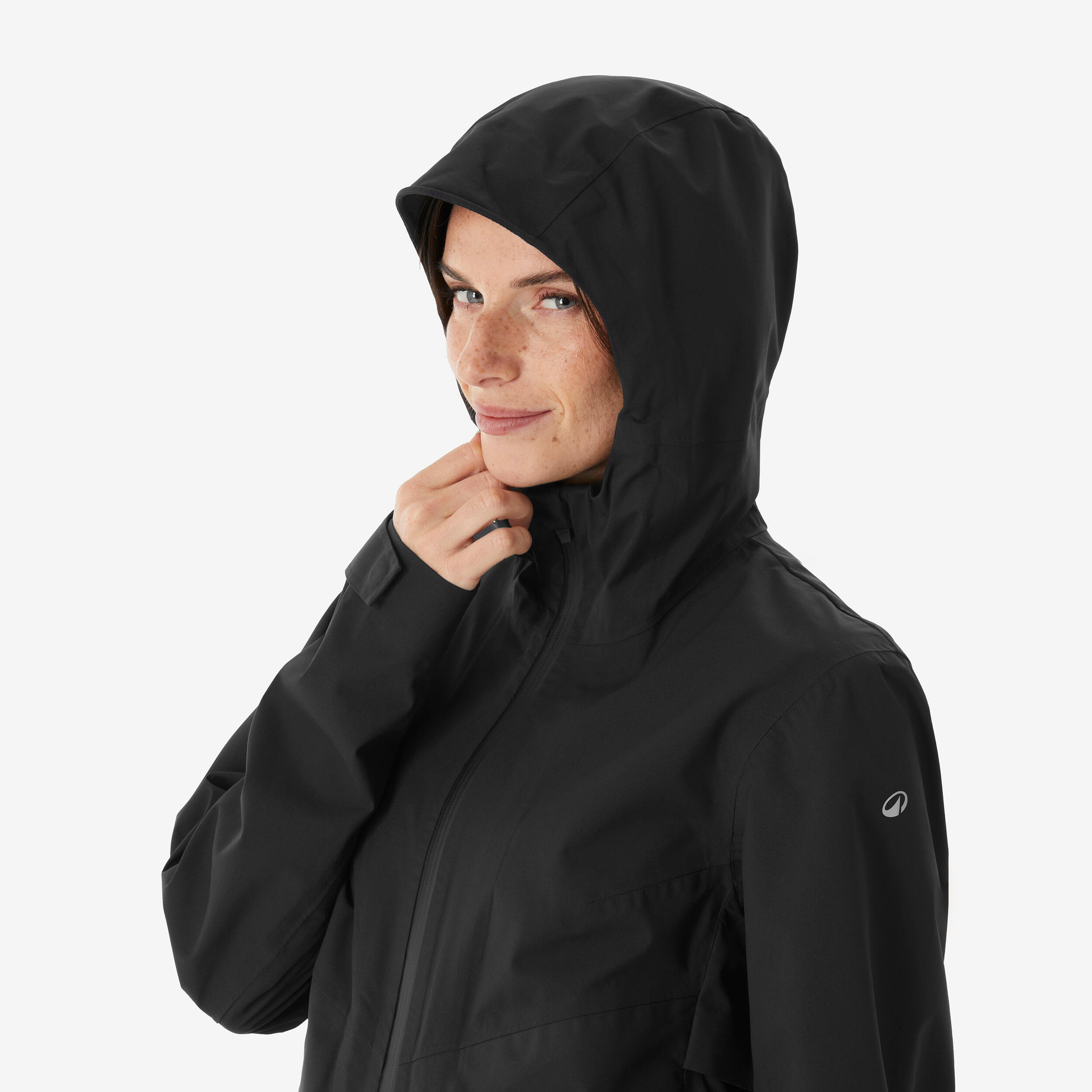 Manteau de randonnée imperméable léger et long femme, MH 100 11/12