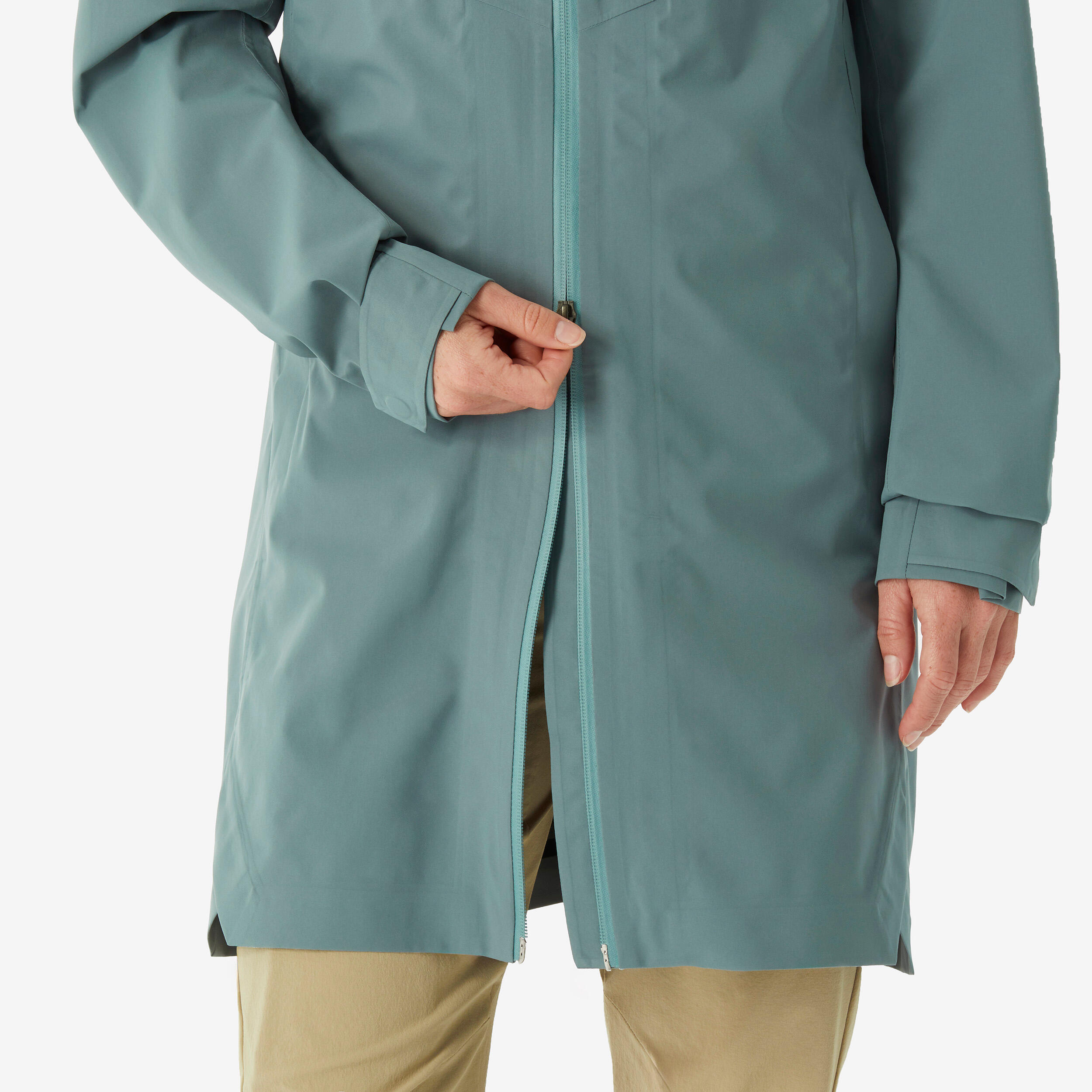 Manteau de randonnée imperméable léger et long femme, MH 100 8/10