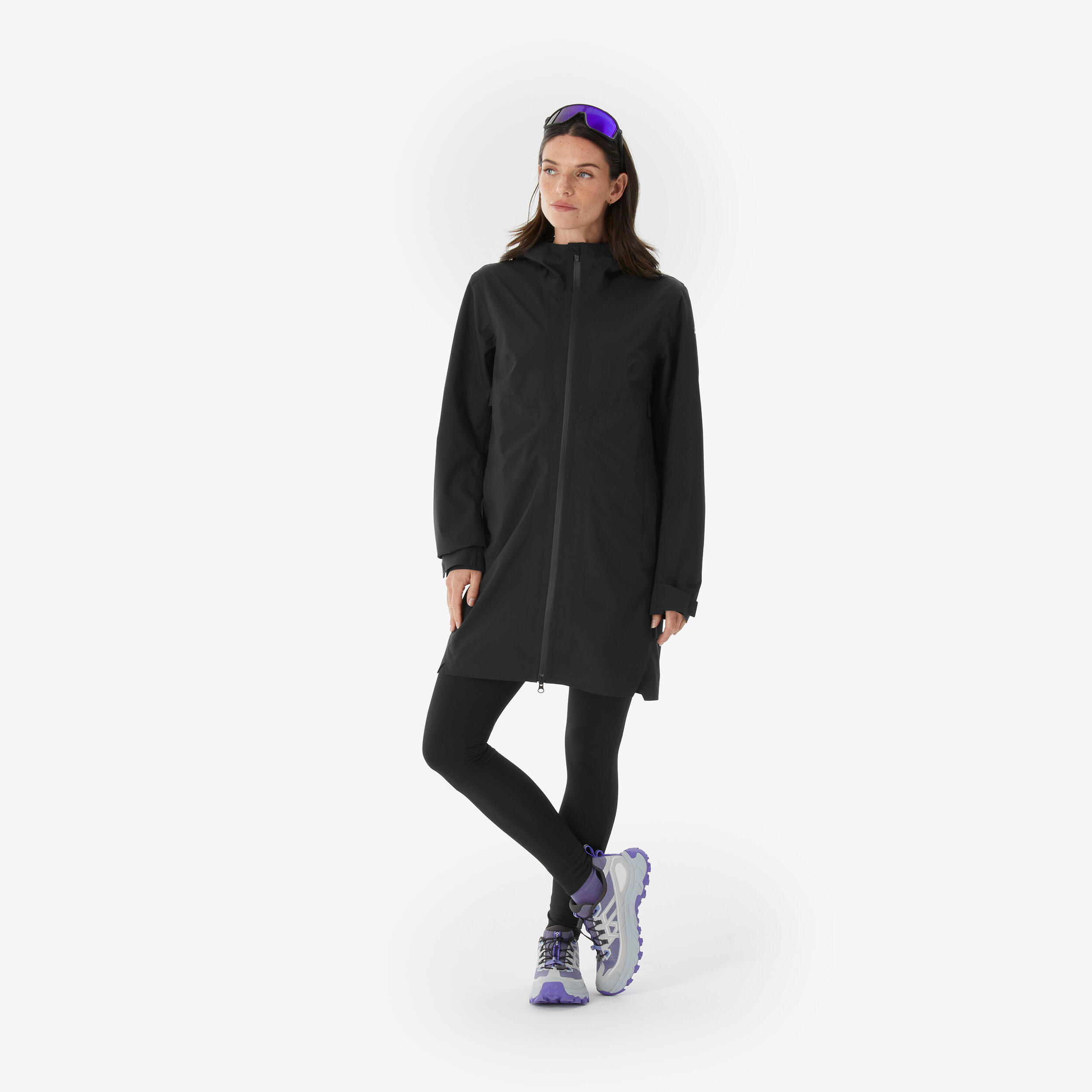 Manteau de randonnée imperméable léger et long femme, MH 100 2/12