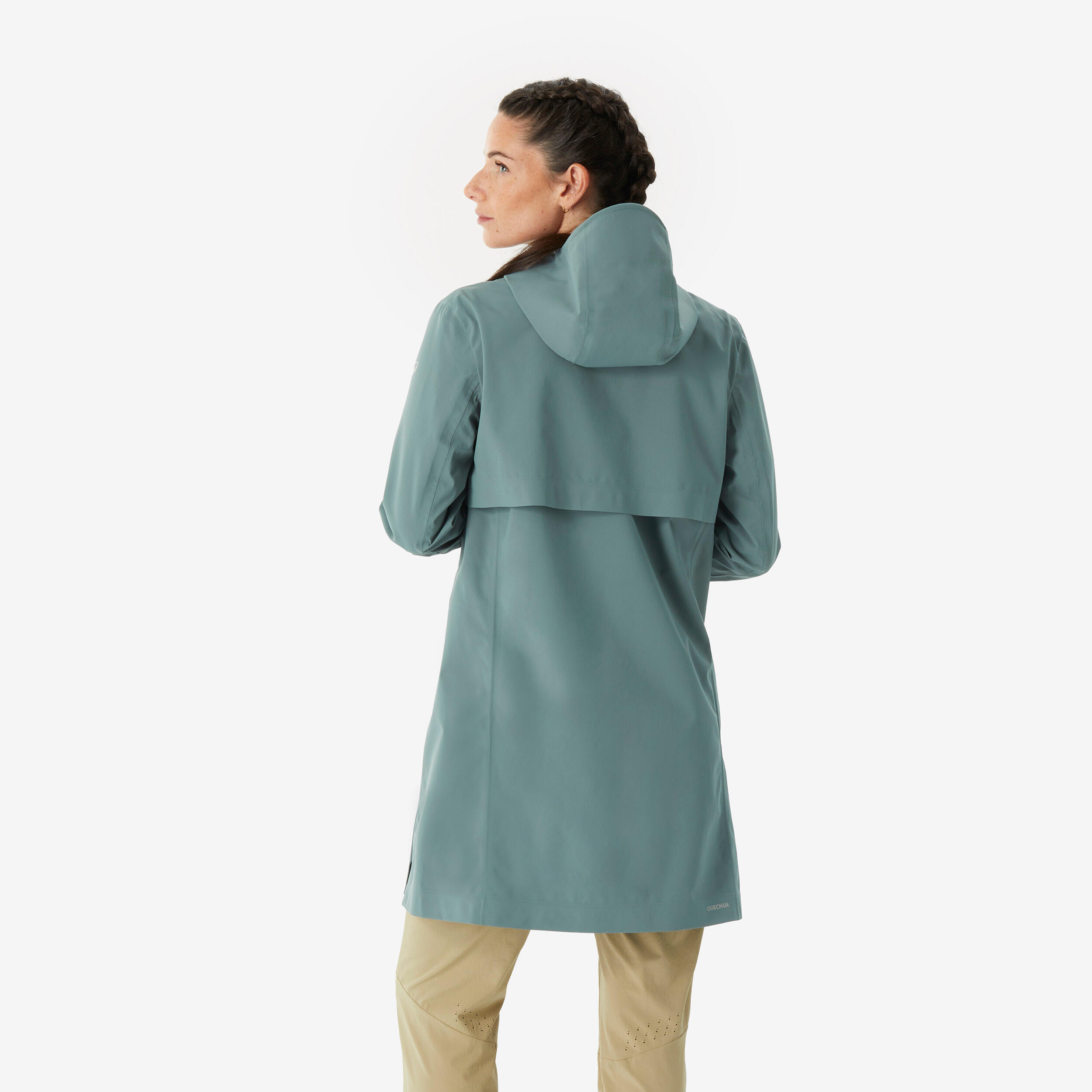 Manteau de randonnée imperméable léger et long femme, MH 100 4/10