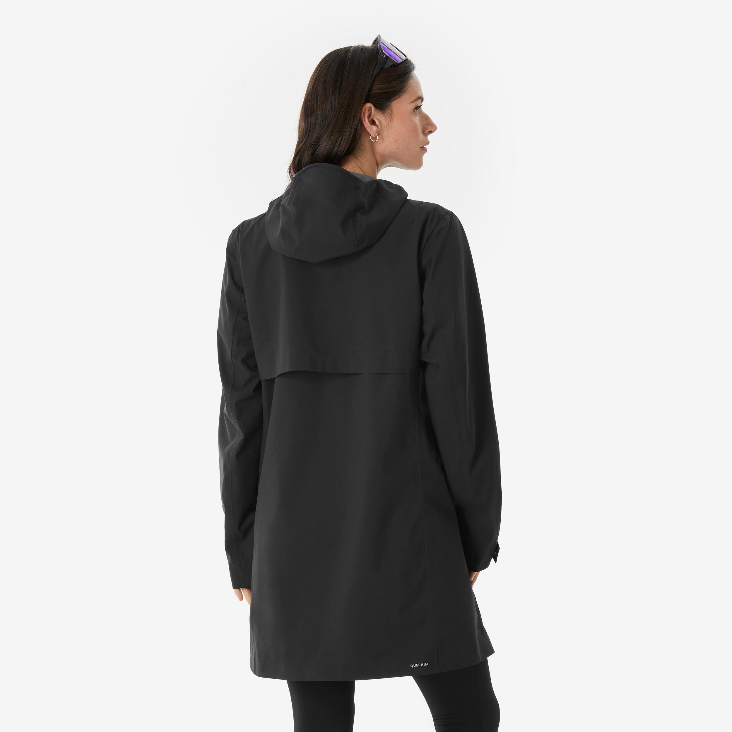 Manteau de randonnée imperméable léger et long femme, MH 100 4/12