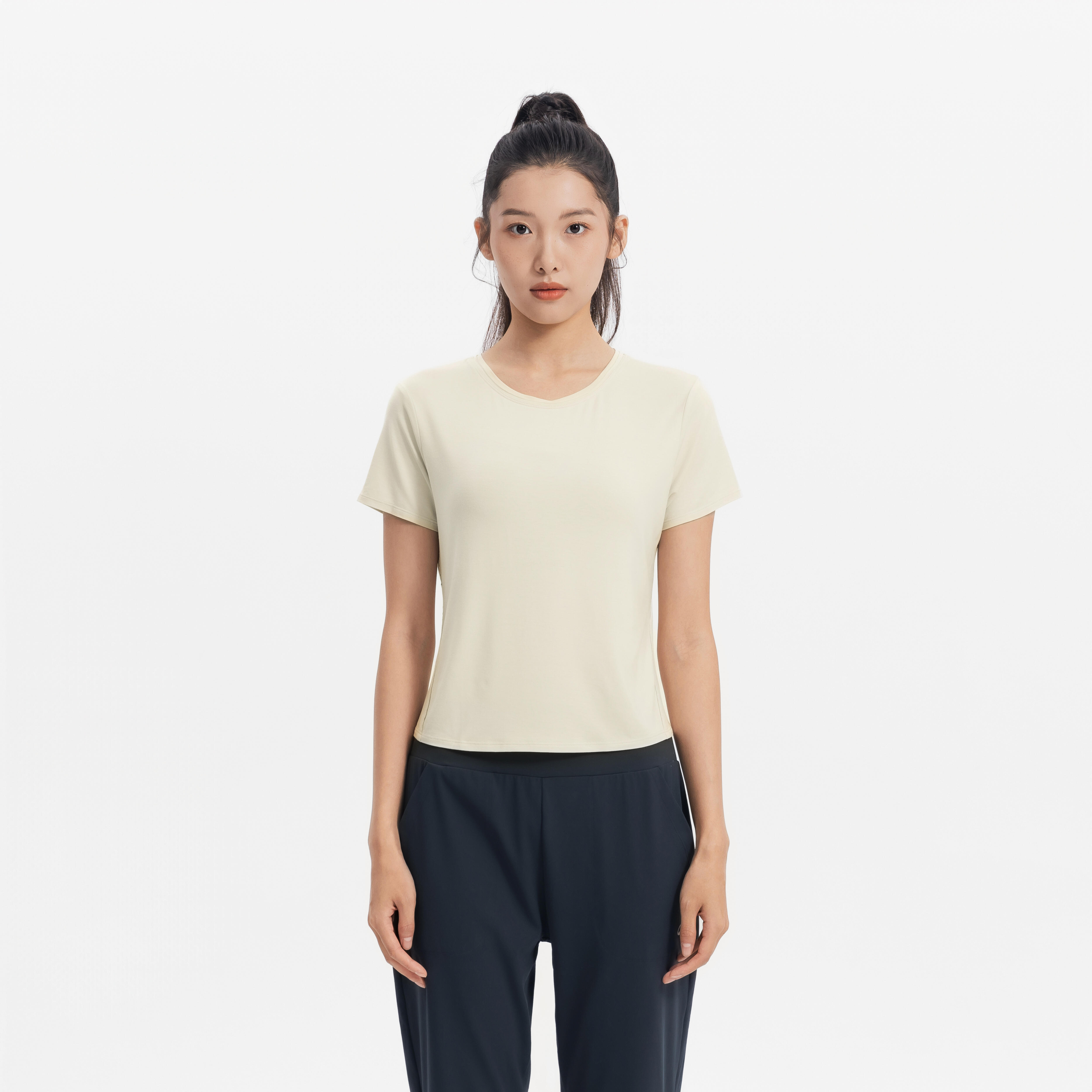 Kimjaly Women's Yoga Silk Crop Top 520 - Linen Beige