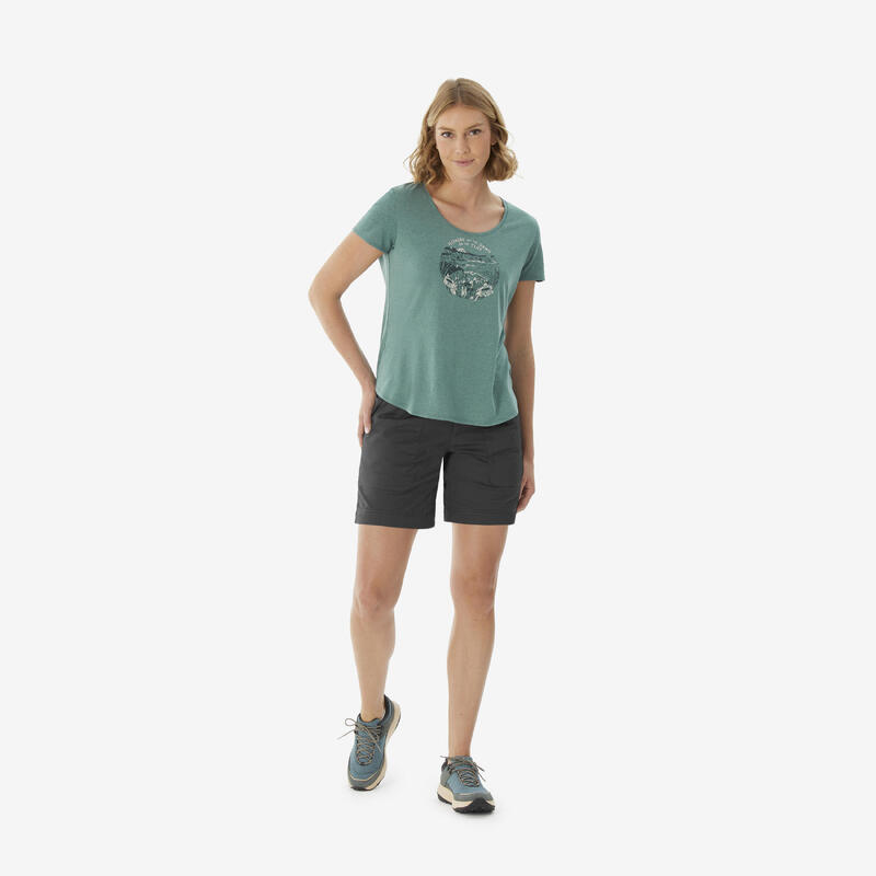 Tricou de drumeție NH500 Verde Damă