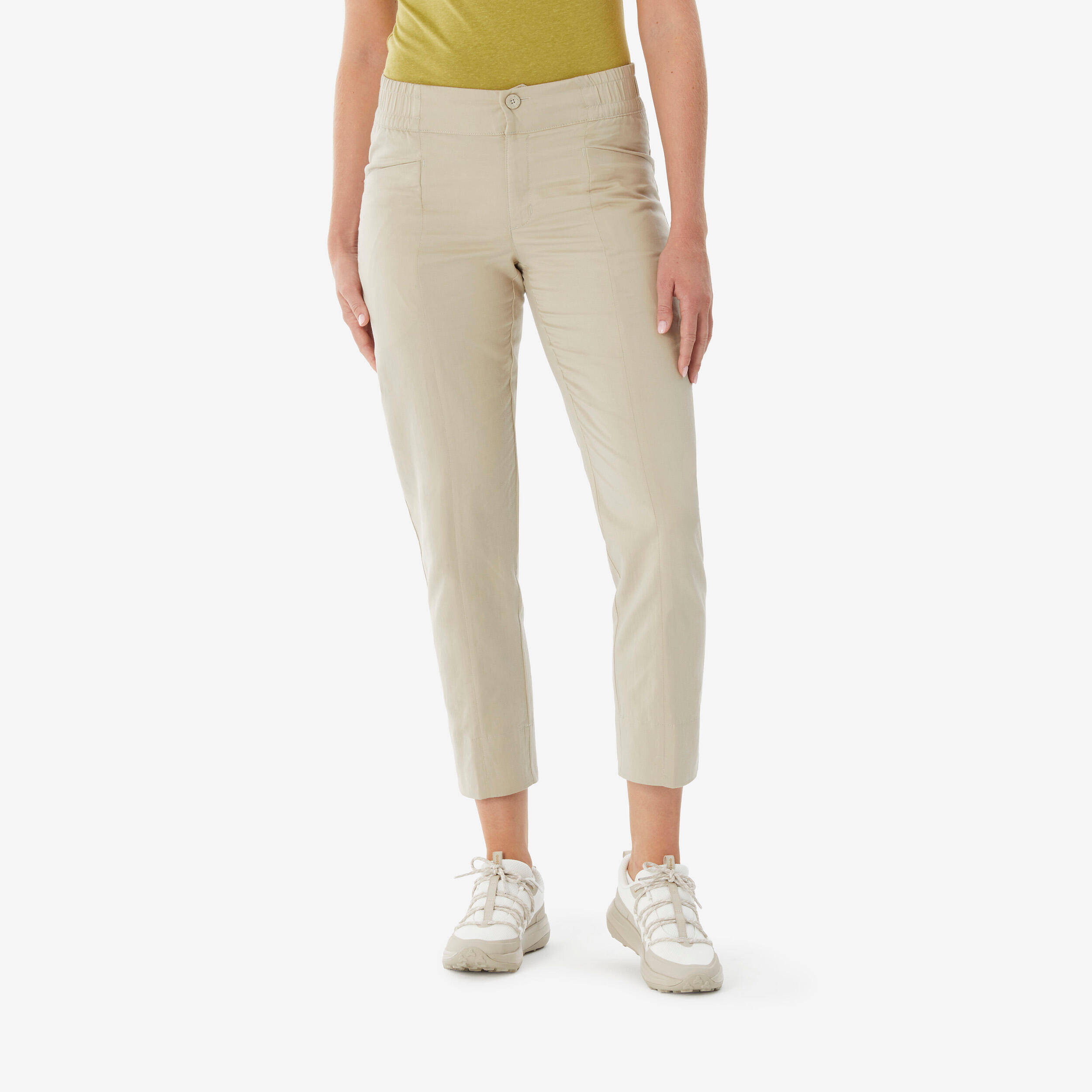 Women Relaxed Fit Linen Pants Beige - NH500 -  1