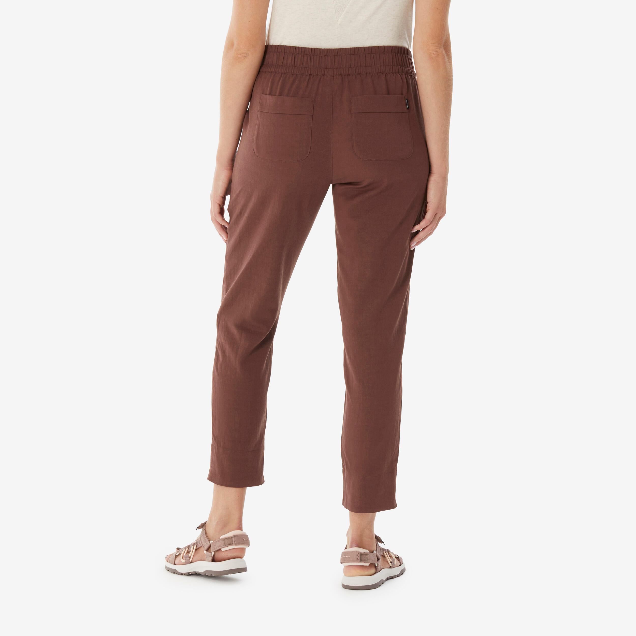 Pantalon de randonnée en lin femme, NH500 marron 4/7