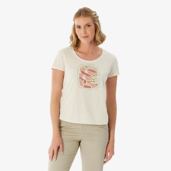 QUECHUA Camiseta de montaña y trekking manga corta Mujer Quechua NH500 blanco