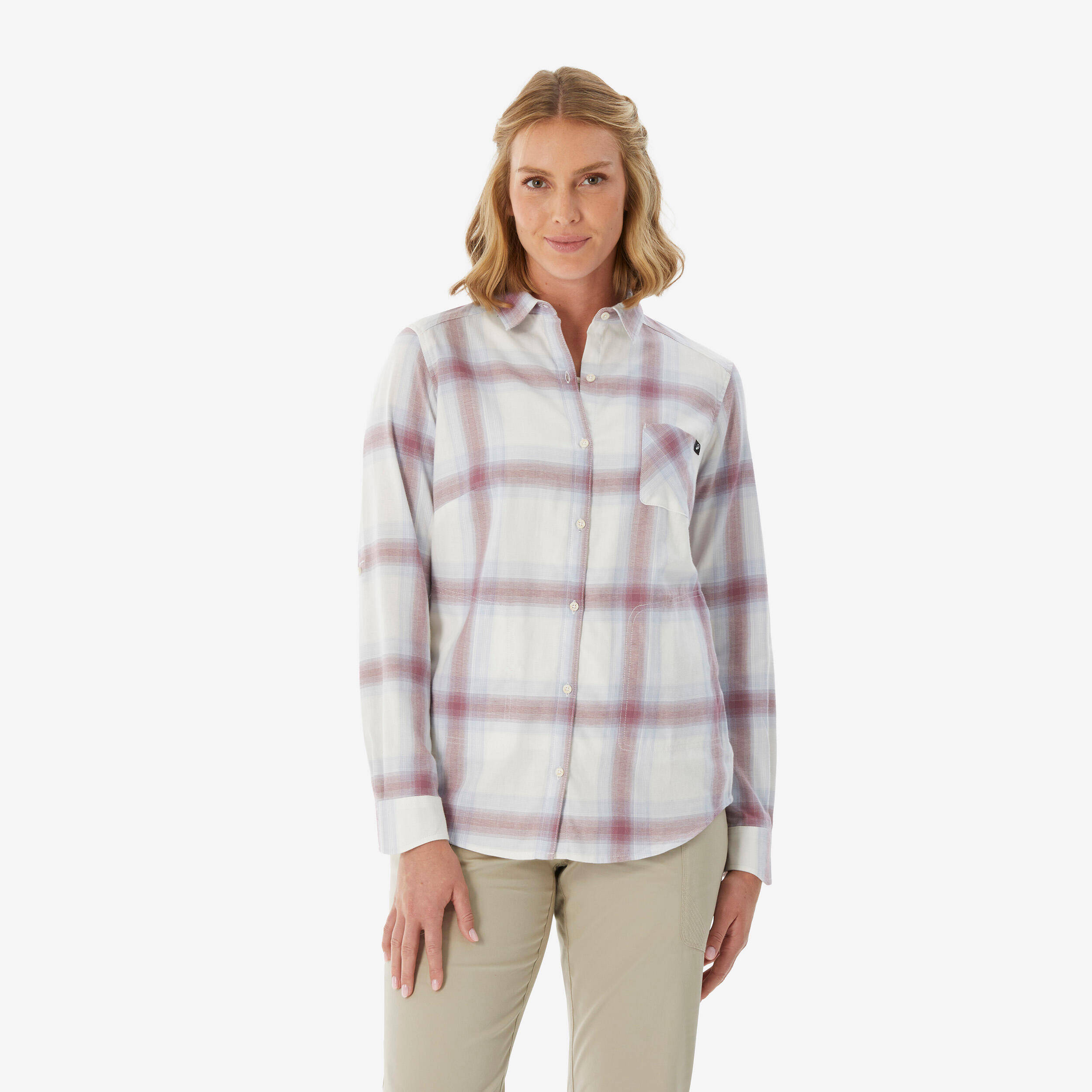 Women’s long-sleeved warm travel shirt, TRAVEL 100 - White -  1