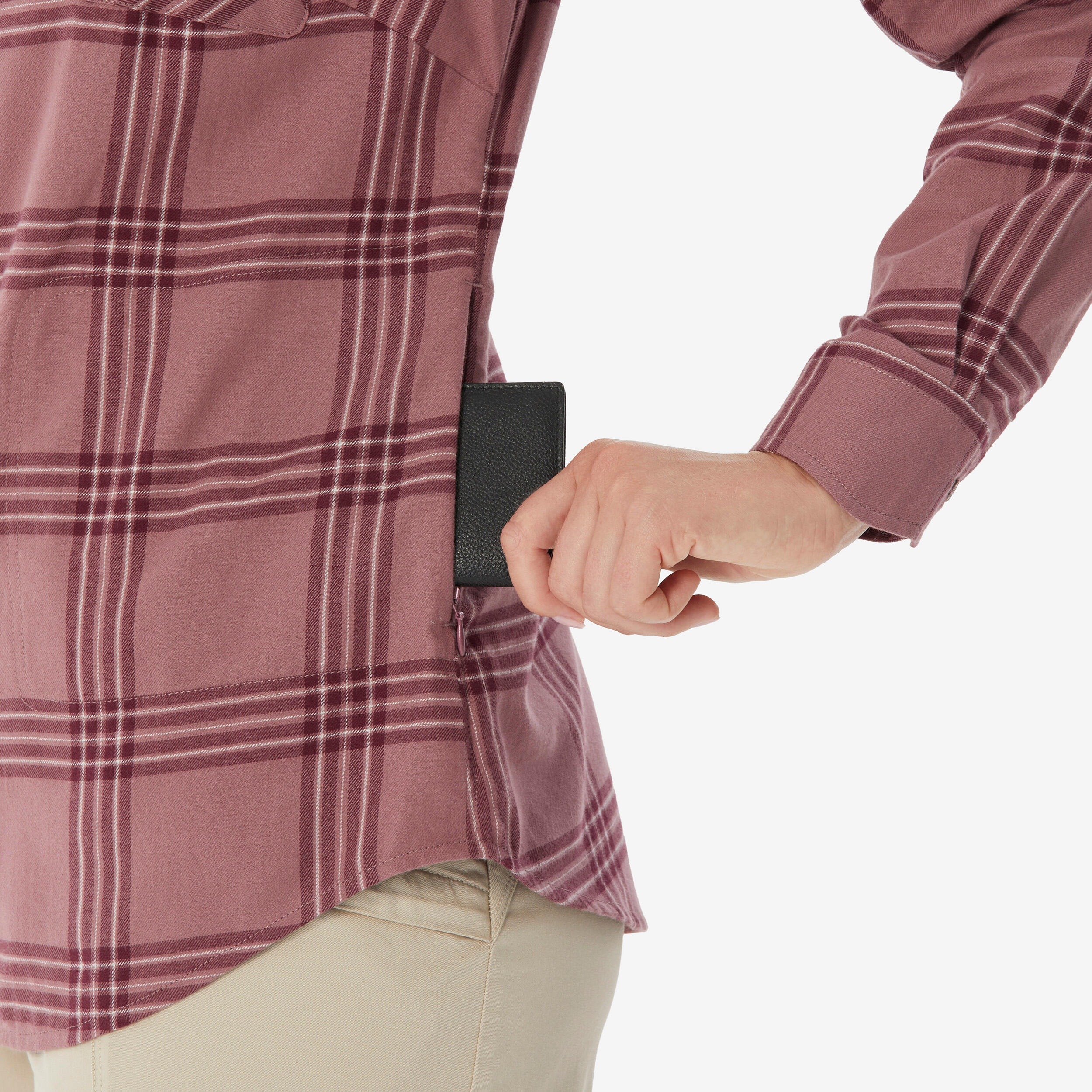 Women Checked Full Sleeve Light Flannel Shirt Taupe Pink - Travel 100