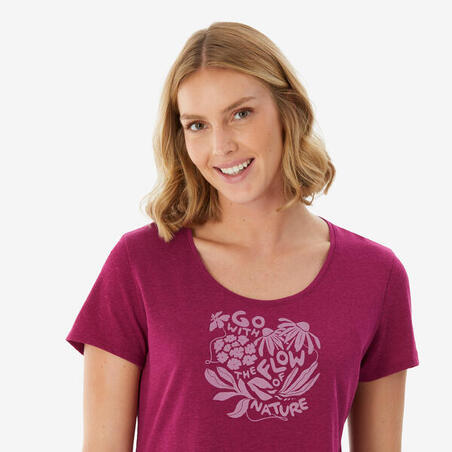 Футболка жіноча NH500 для туризму темно-рожева