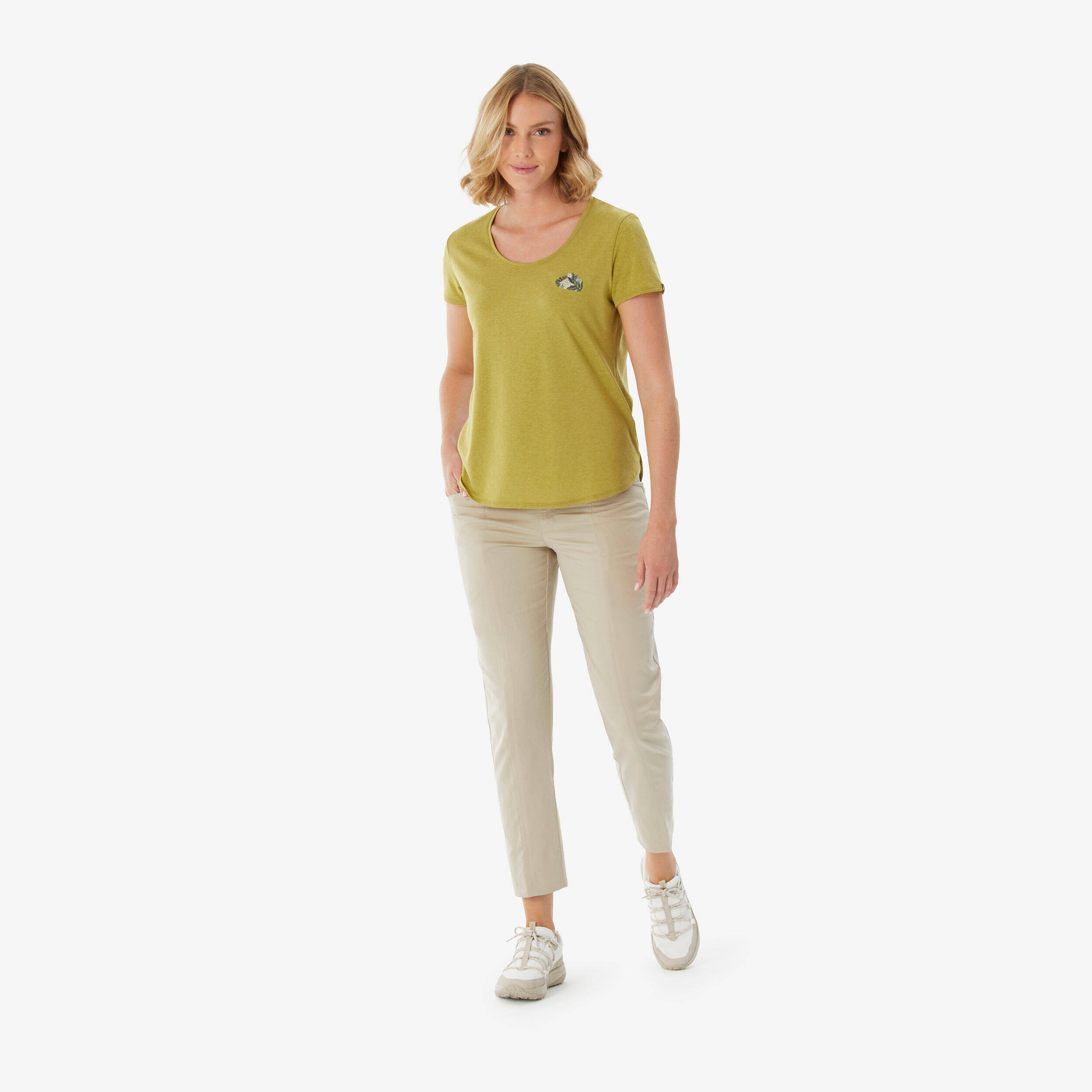 Women’s hiking T-shirt, NH500 - Khaki -  2