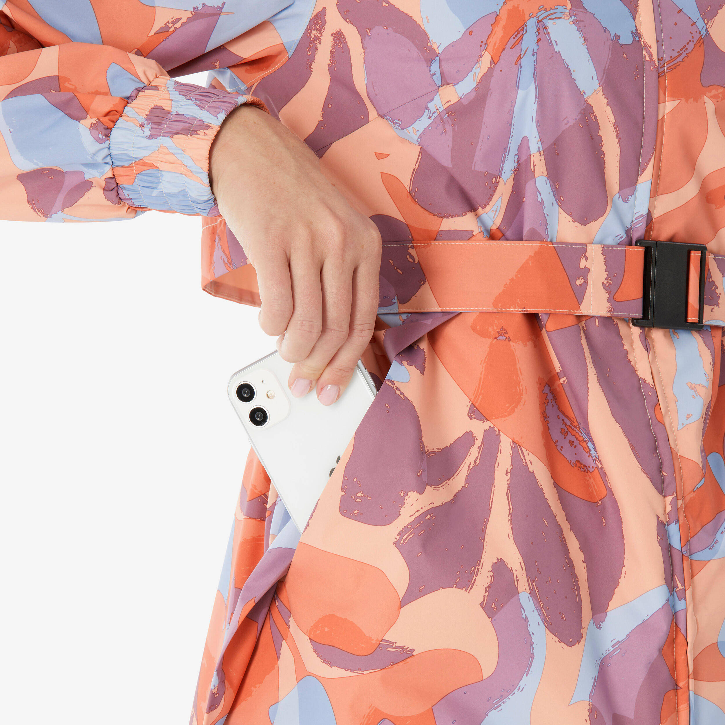 Women’s waterproof hiking jacket, Raincut Long - Orange -  5