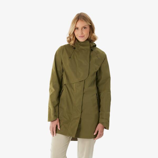 QUECHUA Chaqueta larga impermeable de senderismo mujer, NH500 verde