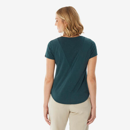 Футболка жіноча NH500 для туризму темно-зелена