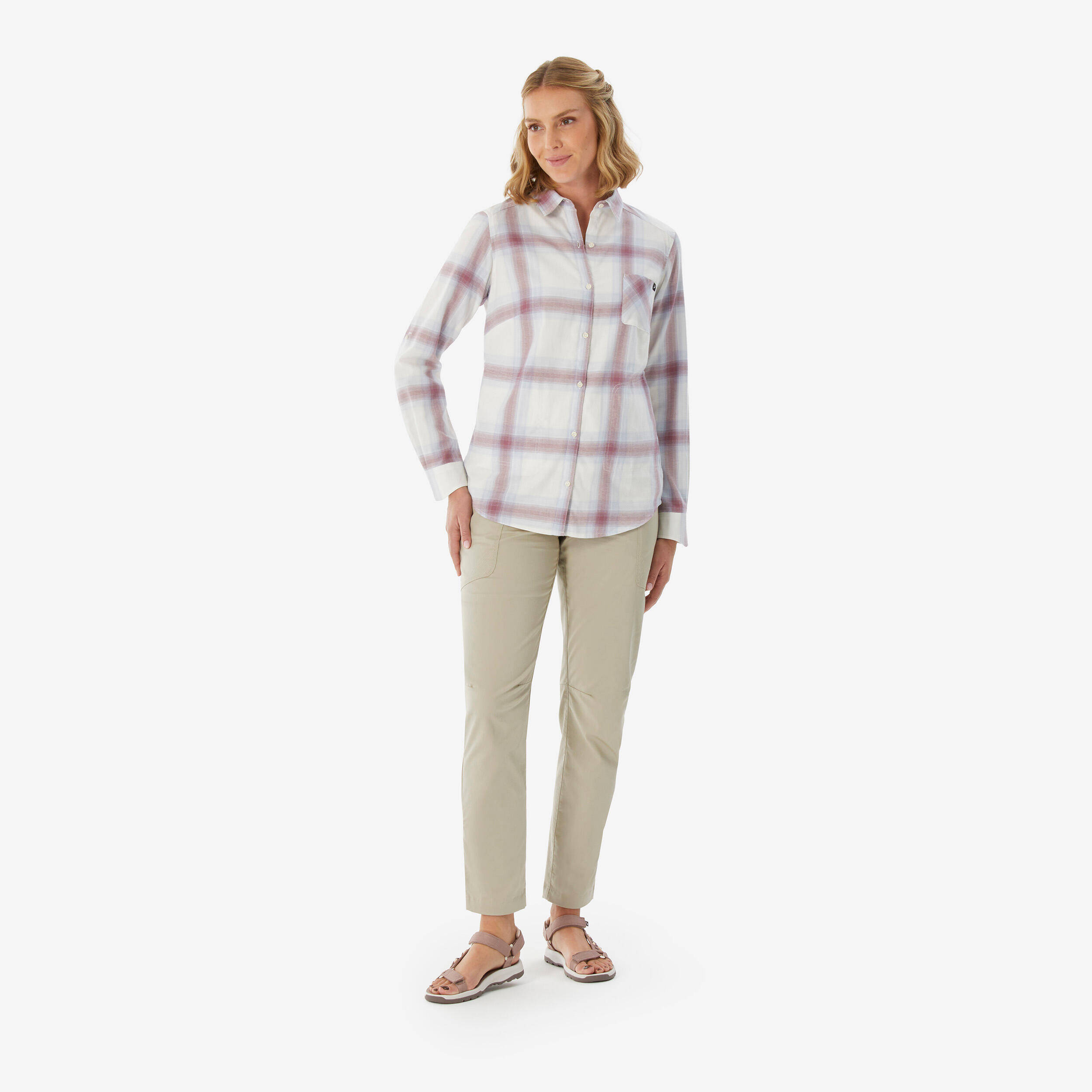 Women’s long-sleeved warm travel shirt, TRAVEL 100 - White -  4