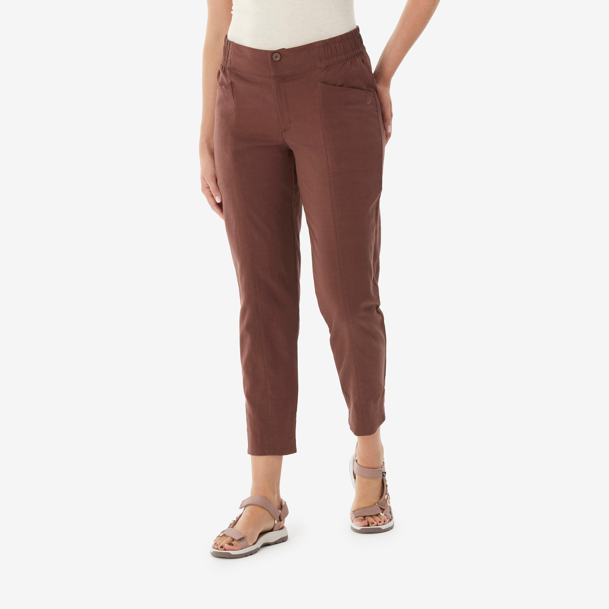 Pantalon de randonnée en lin femme, NH500 marron 2/7