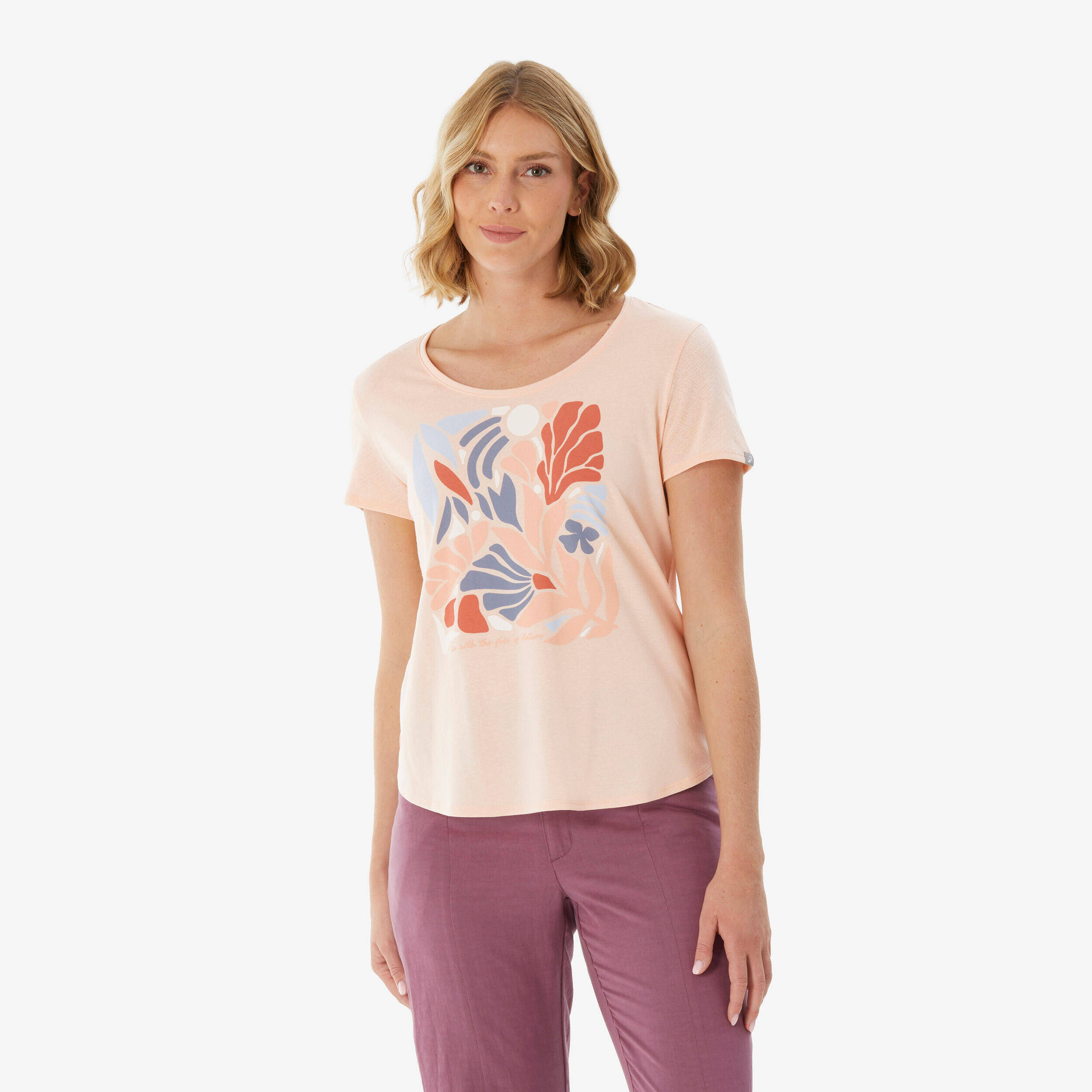 Women’s hiking T-shirt, NH500 - Beige -  1