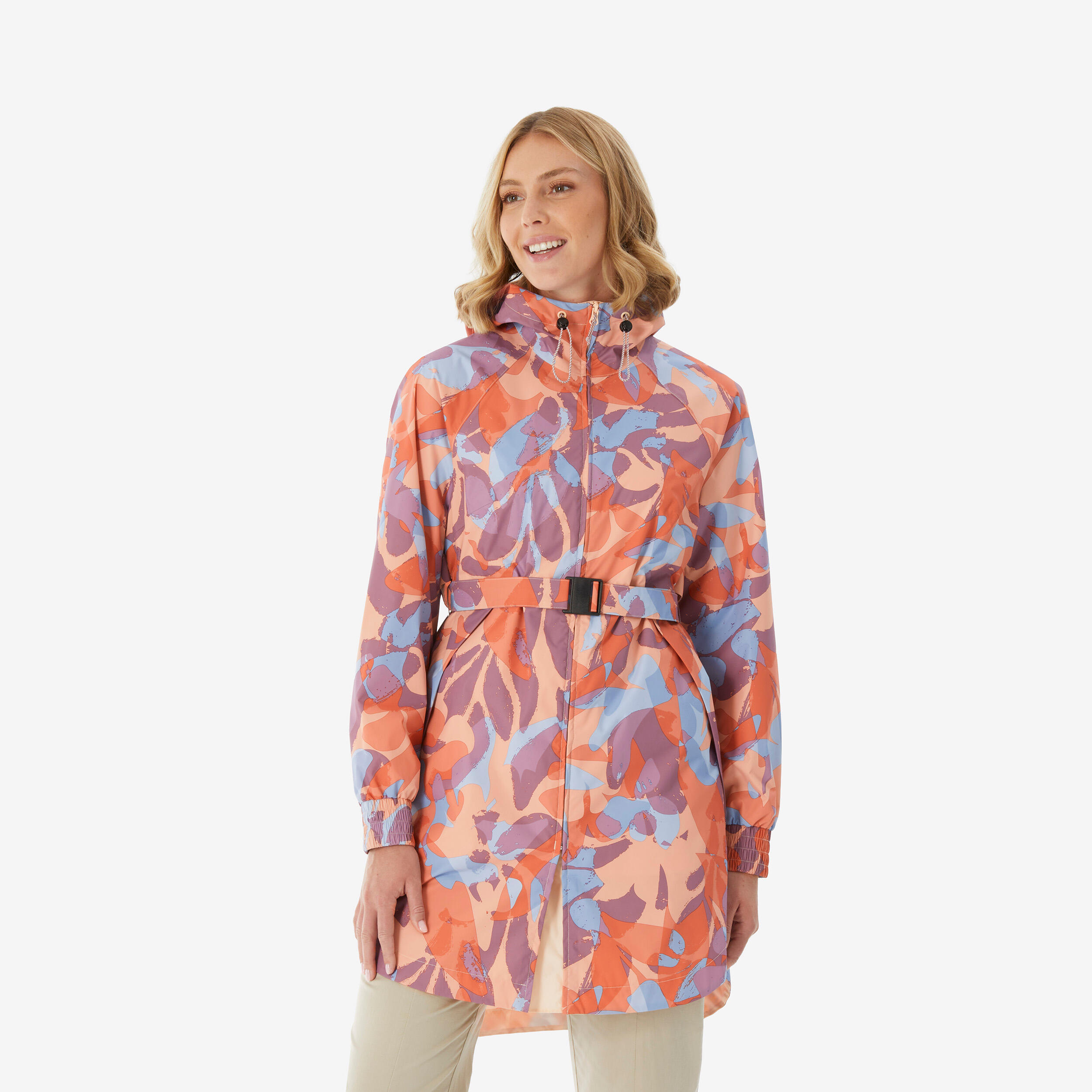 Women’s waterproof hiking jacket, Raincut Long - Orange-image-33