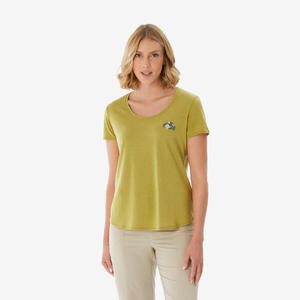 Camiseta de montaña y trekking manga corta Mujer Quechua NH500 caqui