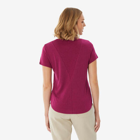 Футболка жіноча NH500 для туризму темно-рожева