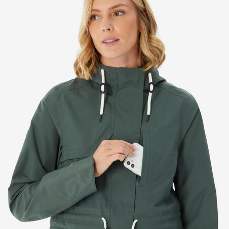 Куртка жіноча NH500 для туризму водонепроникна зелена