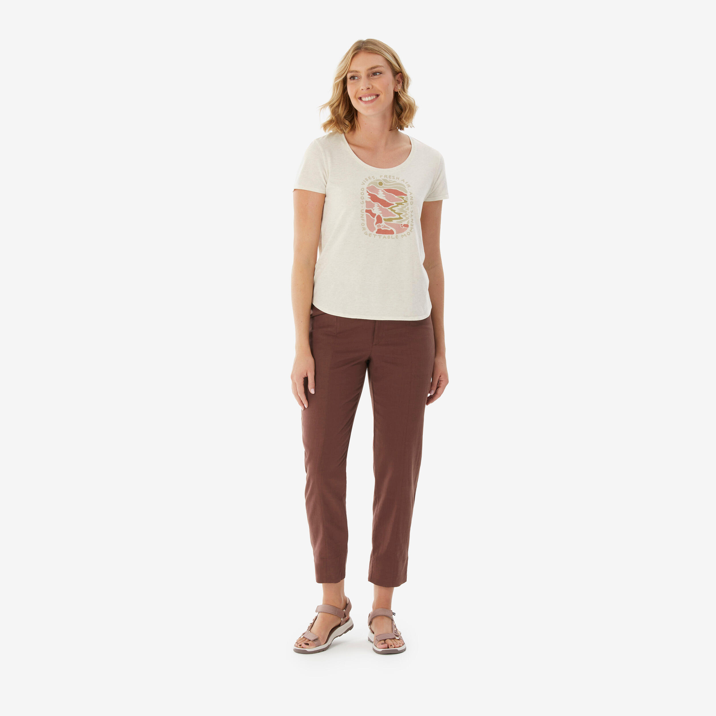 Pantalon de randonnée en lin femme, NH500 marron 3/7