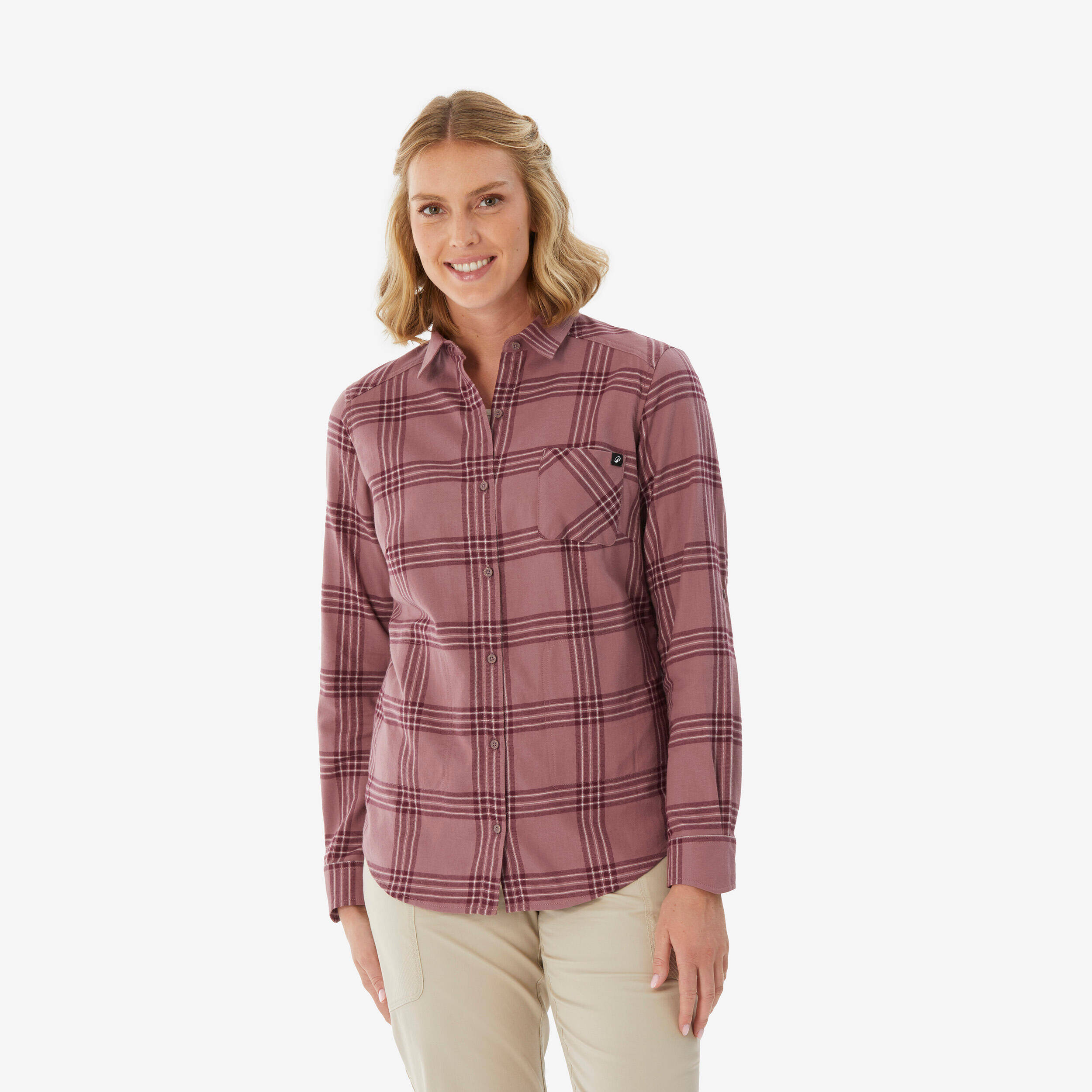 Women Checked Full Sleeve Light Flannel Shirt Taupe Pink - Travel 100 -  1