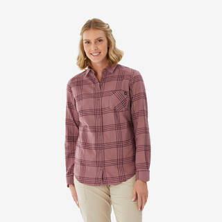 Women Checked Full Sleeve Light Flannel Shirt Taupe Pink - Travel 100