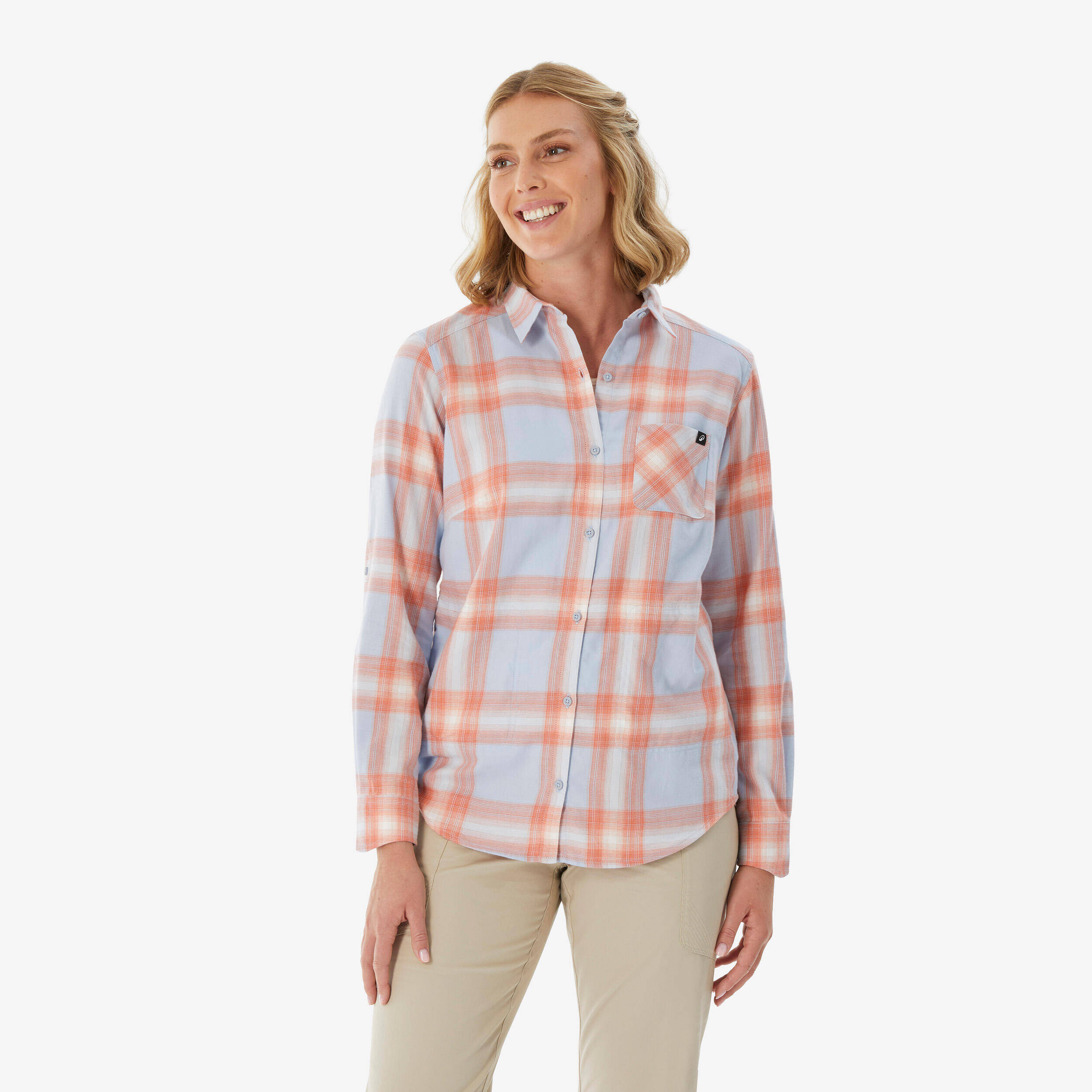Women’s long-sleeved travel shirt, TRAVEL 100 - Purple -  1