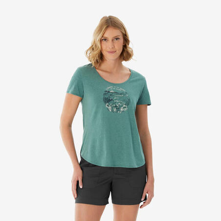 Футболка жіноча NH500 для туризму зелена