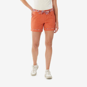 Pantalón corto de senderismo 6 bolsillos mujer, NH500 naranja