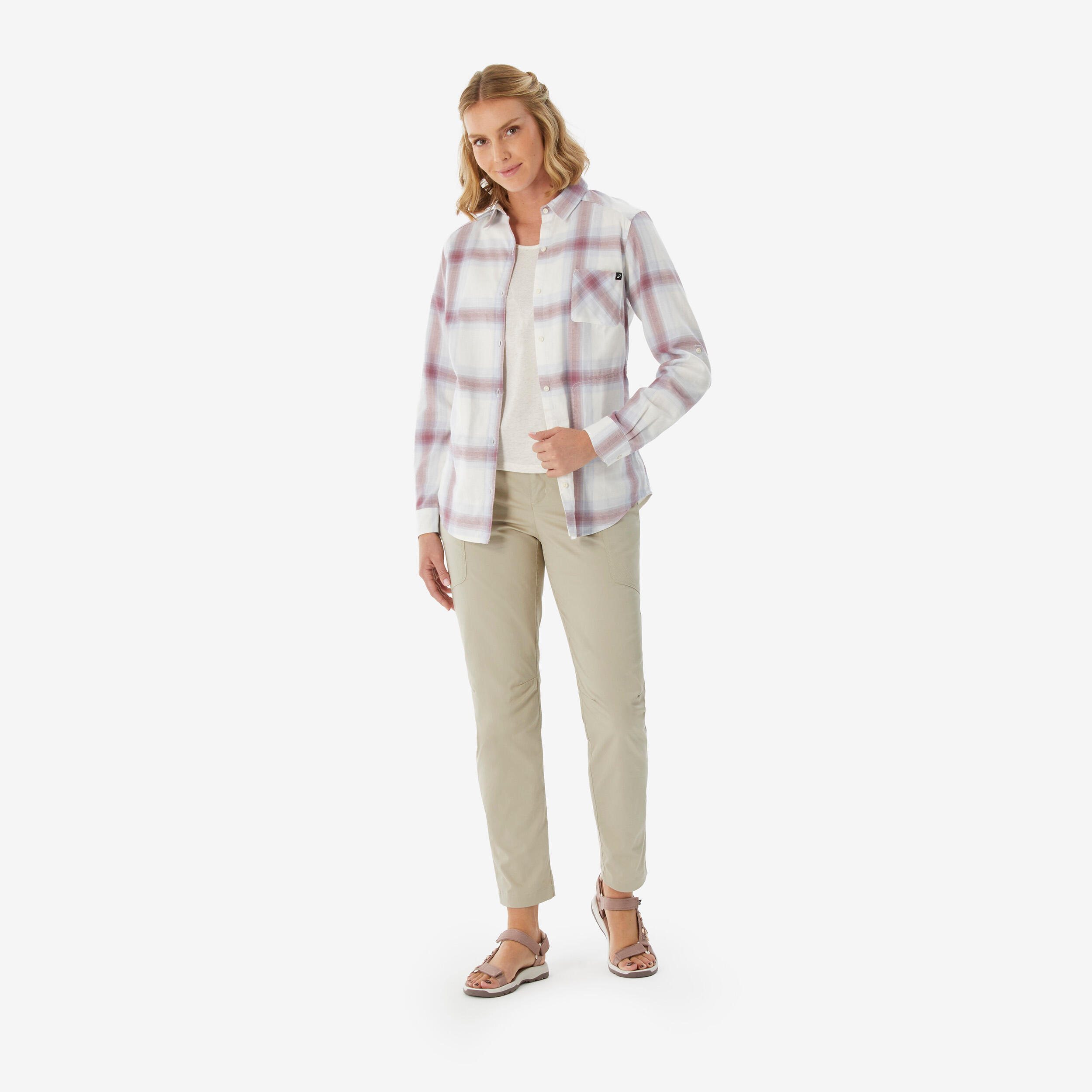 Camicia trekking donna TRAVEL 100 bianca 3/9